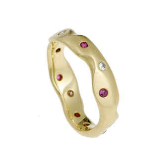 Carved Diamond and Ruby Gold Eternity Ring