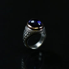 Hoye Division fish scale Signet Ring with Iolite or Amethyst