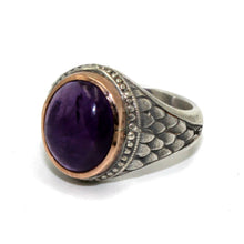 Hoye Division fish scale Signet Ring with Iolite or Amethyst