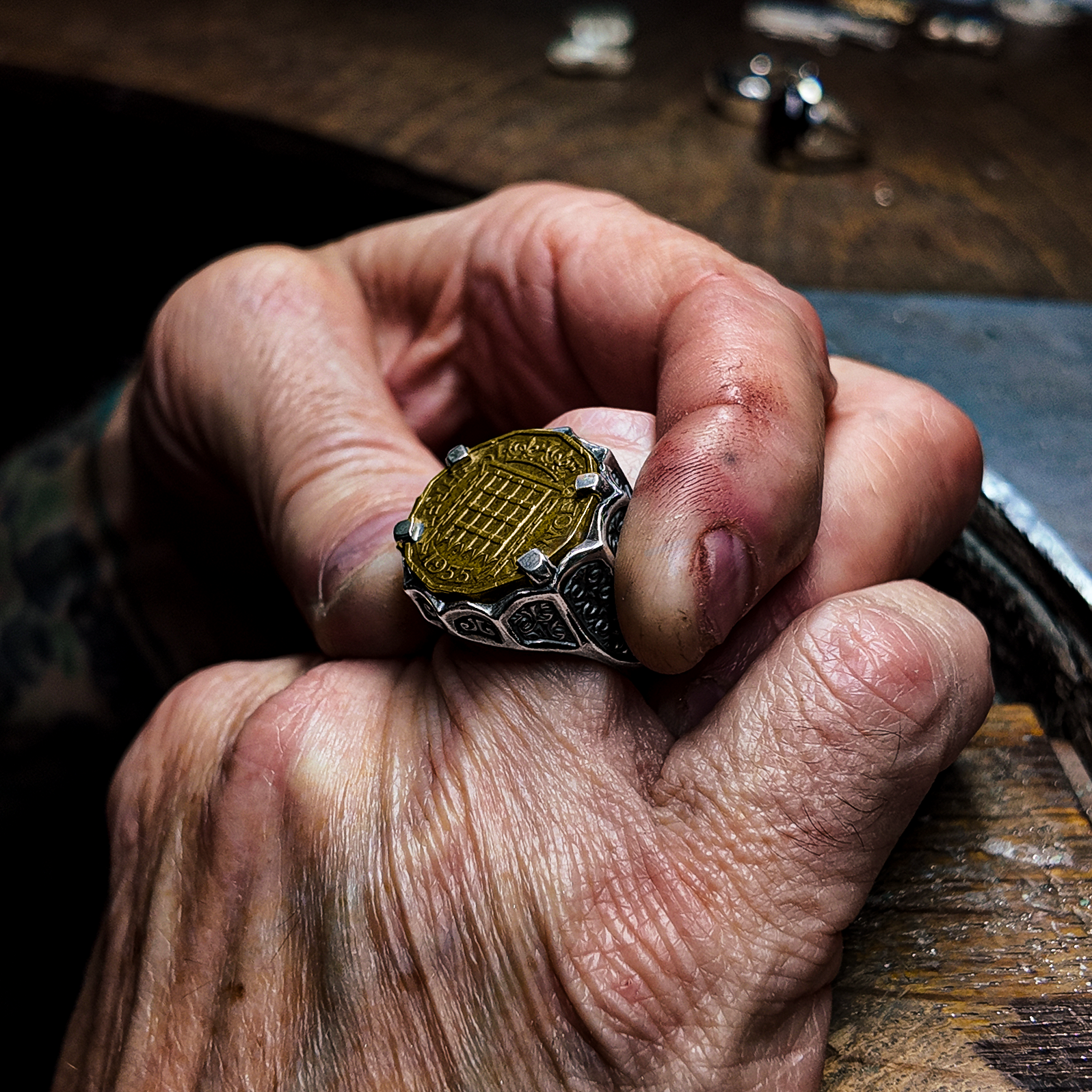 Hoye Division Silver Three Penny Signet Ring