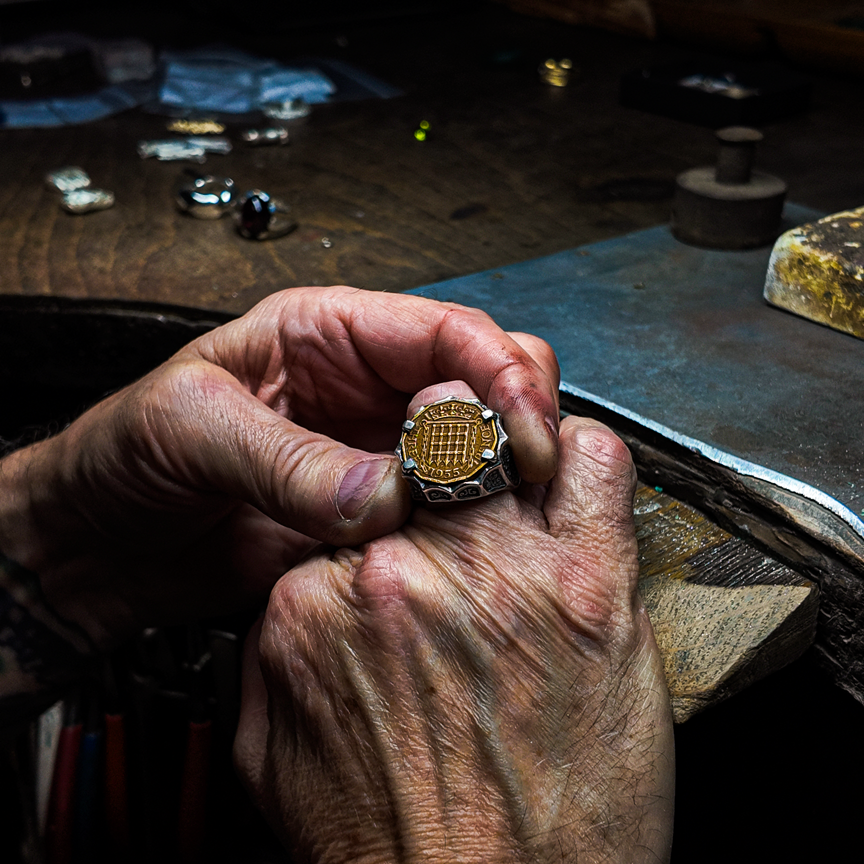 Hoye Division Silver Three Penny Signet Ring