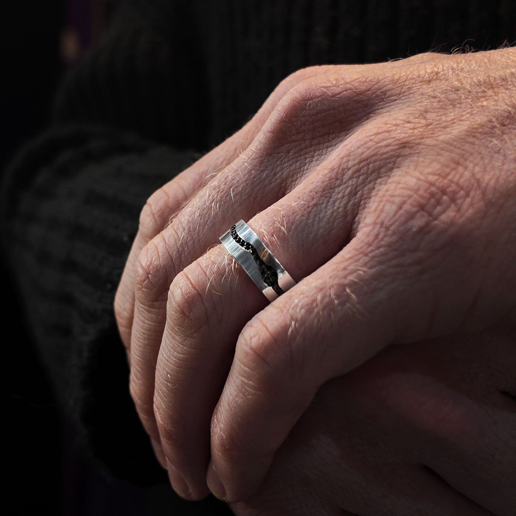 Blitz Platinum Ring with Black Diamonds