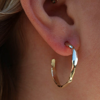 Carved 9ct Gold Medium Hoops