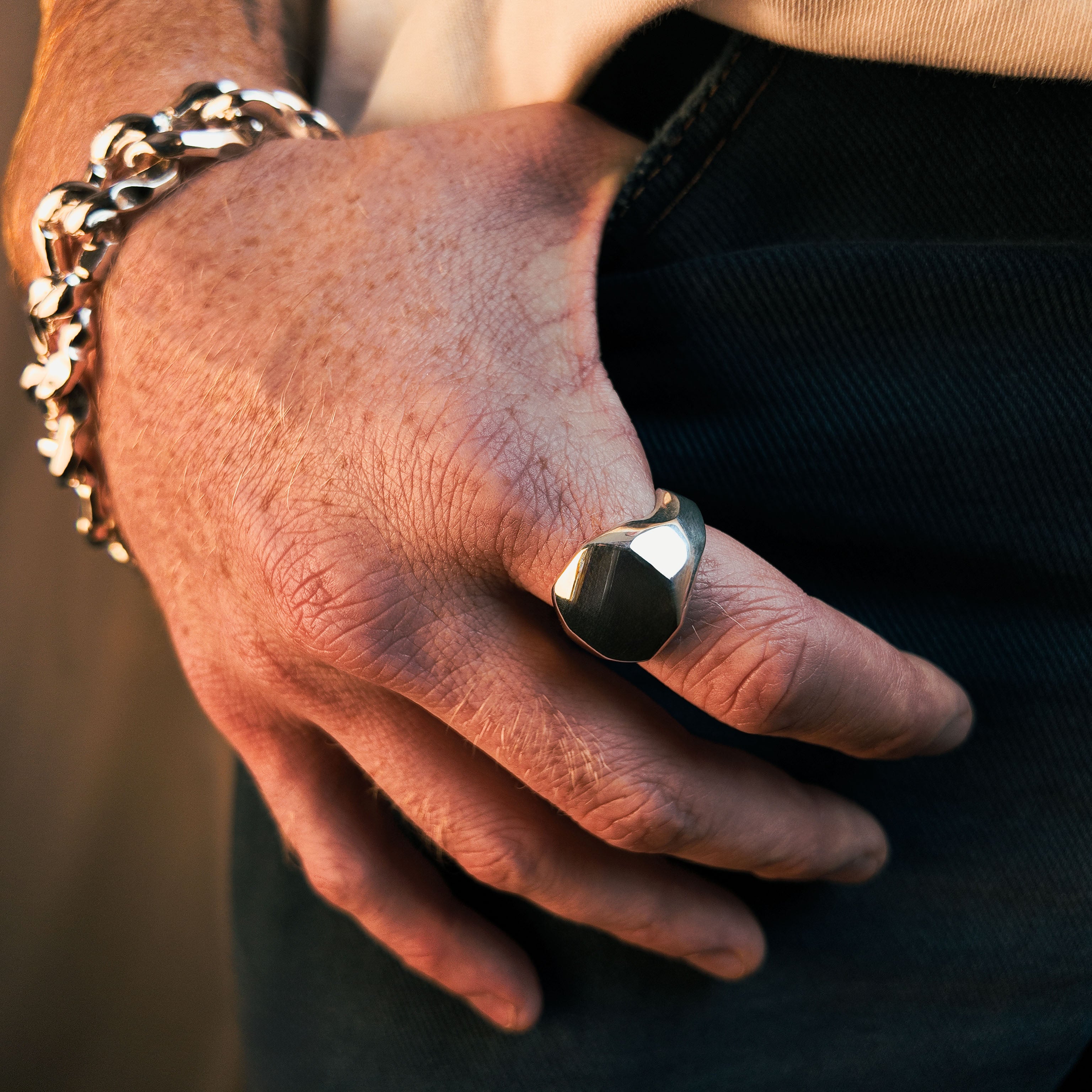 Carved Heavy Silver Signet Ring