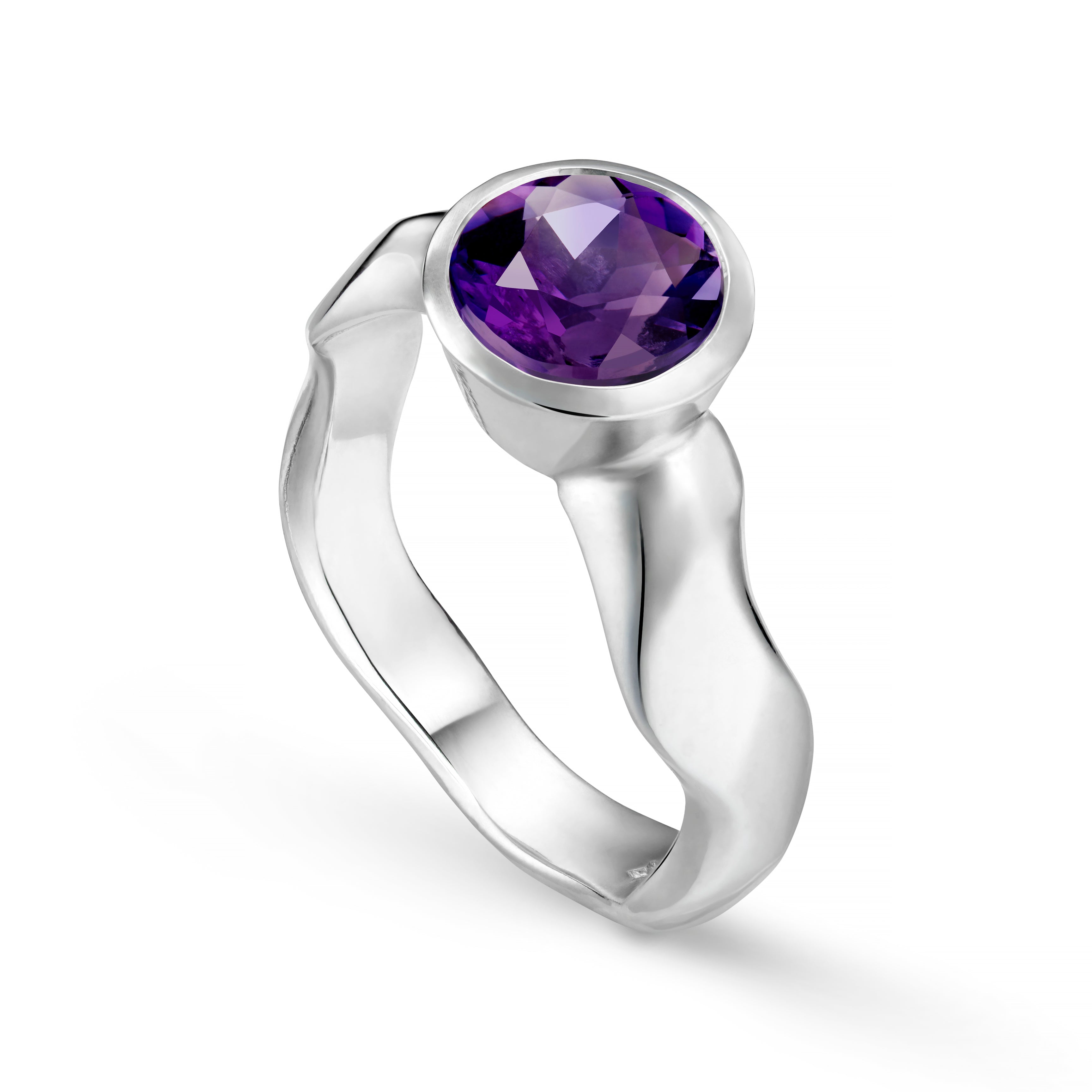 Carved Large Round Gemstone Silver Ring