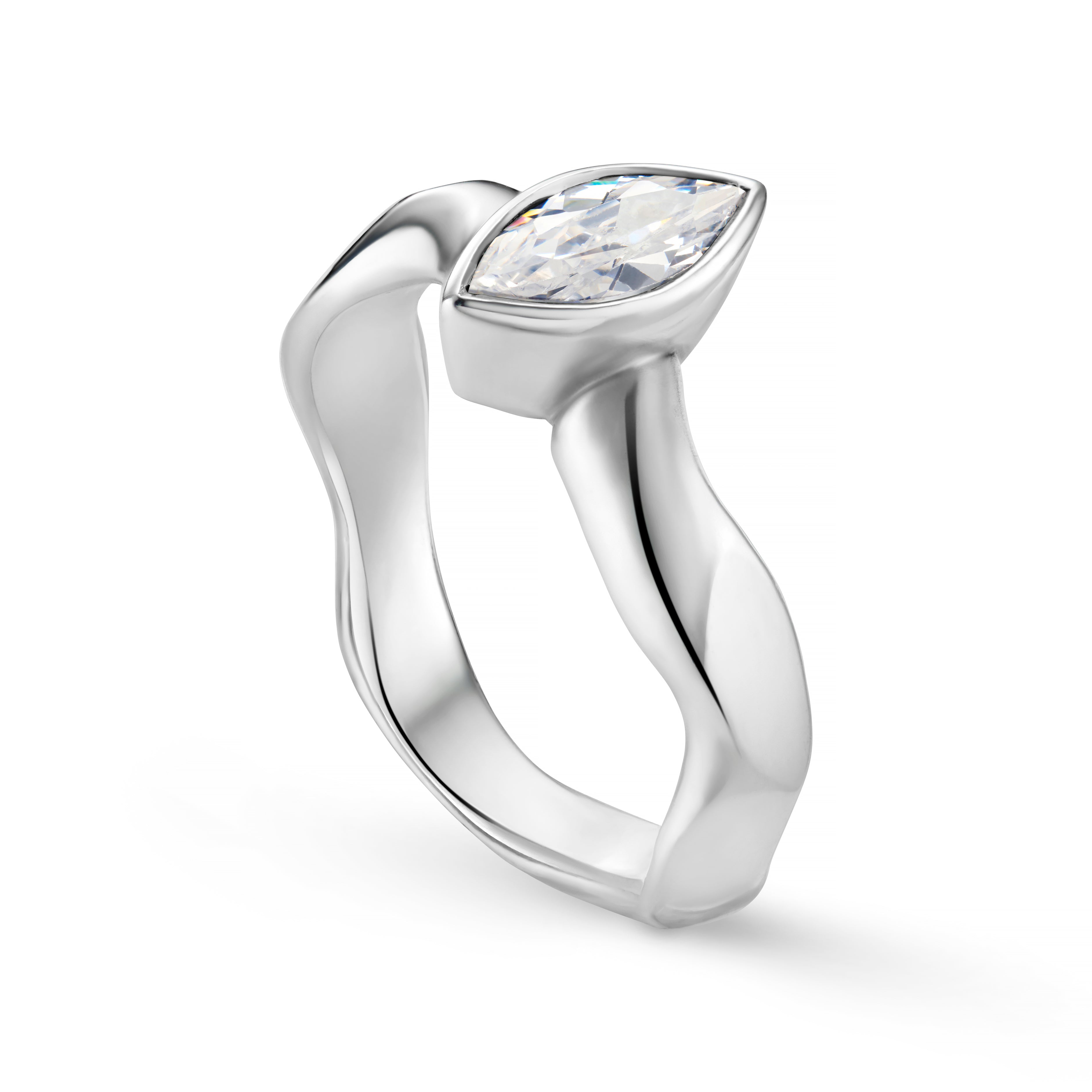 Carved Silver Small Marquise Gemstone Ring