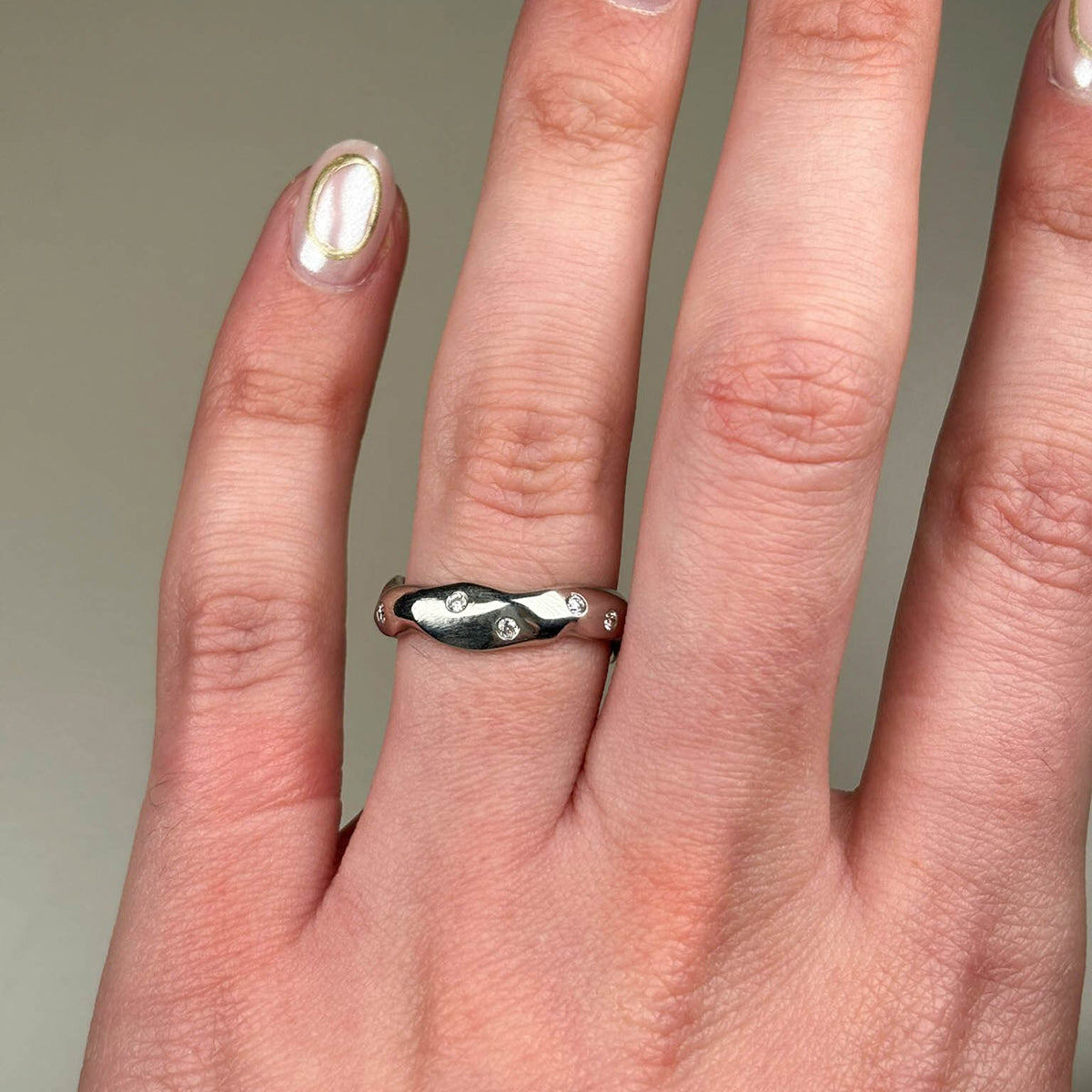 Carved Platinum Blue & White Diamond Eternity Ring