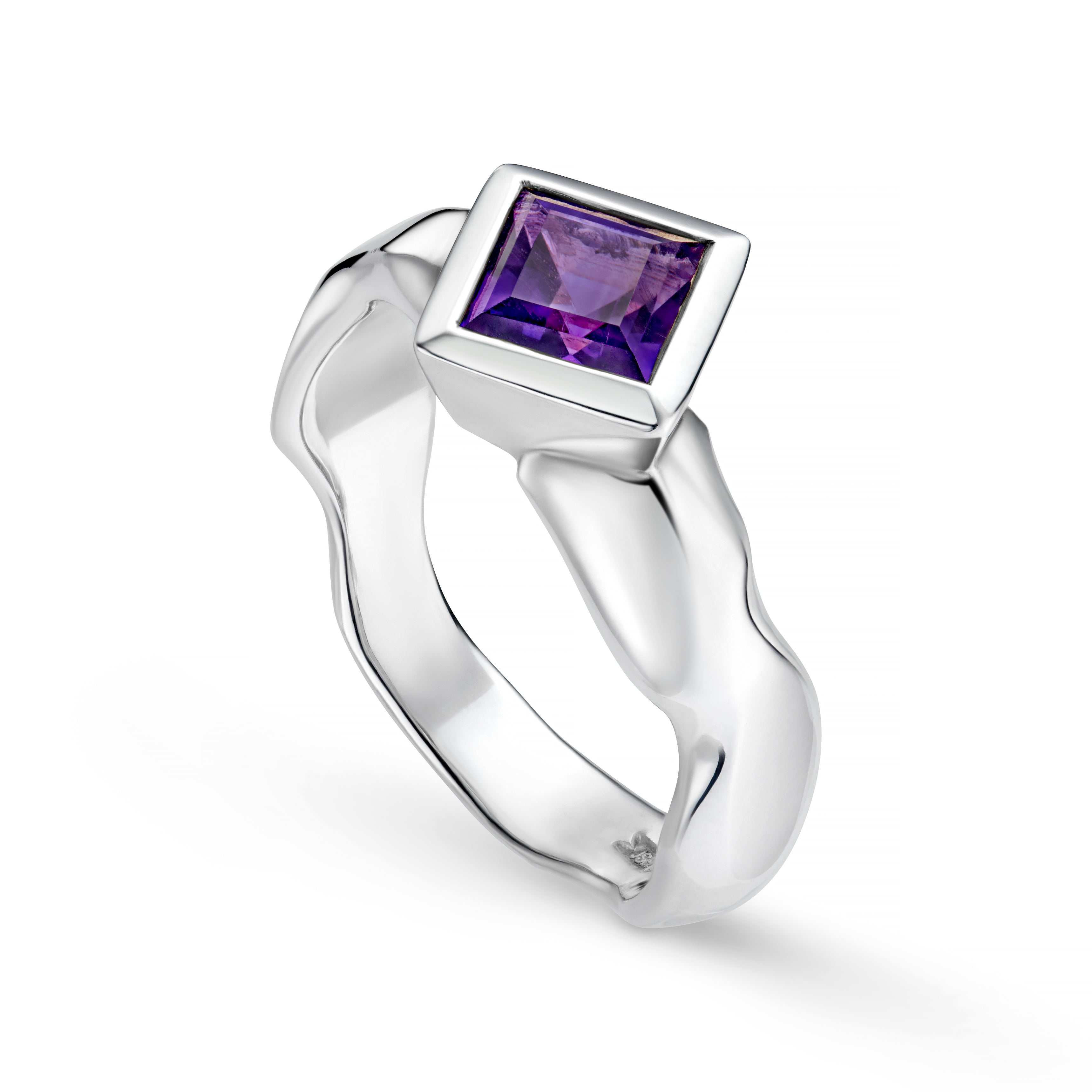 Carved Silver Large Square Gemstone Ring