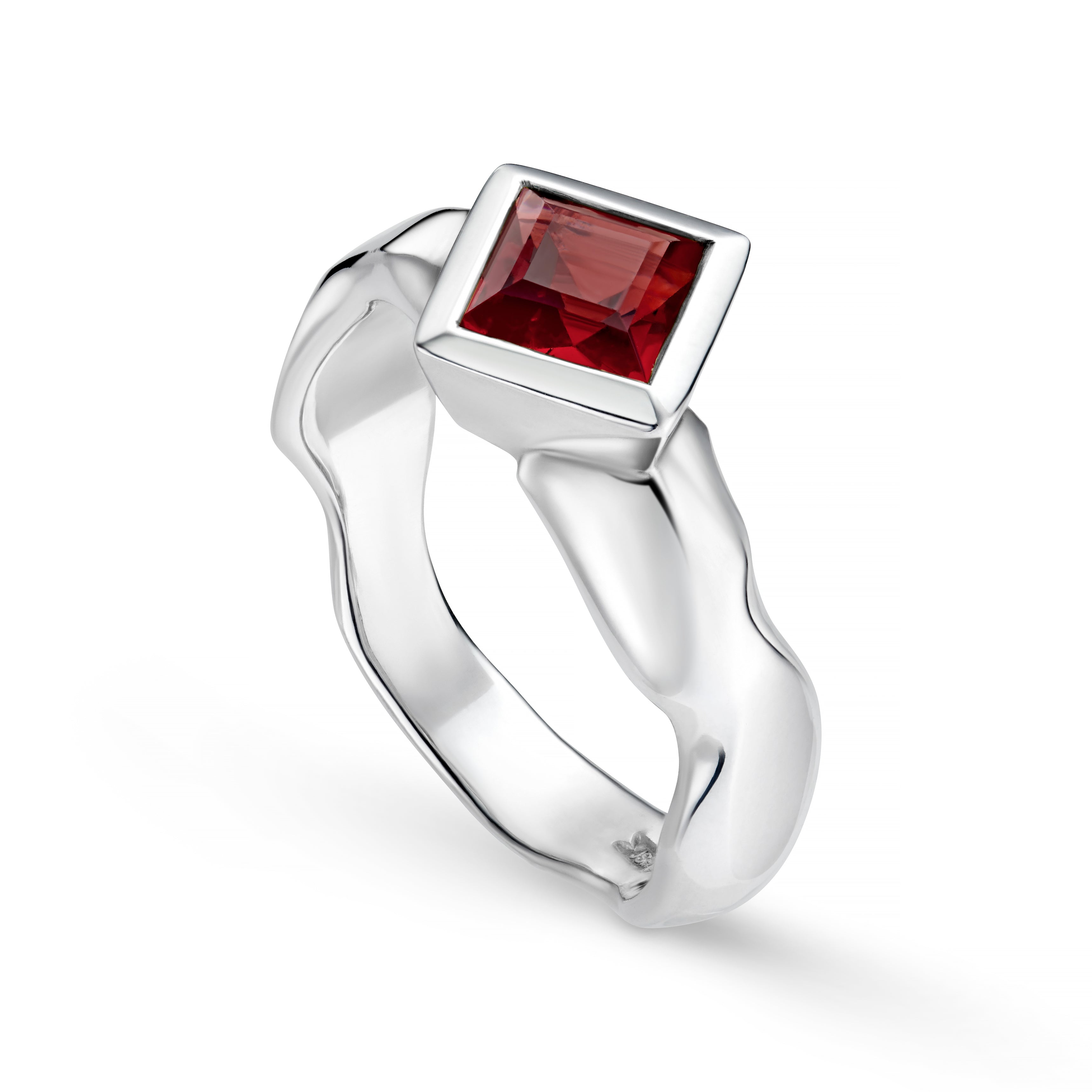 Carved Silver Large Square Gemstone Ring