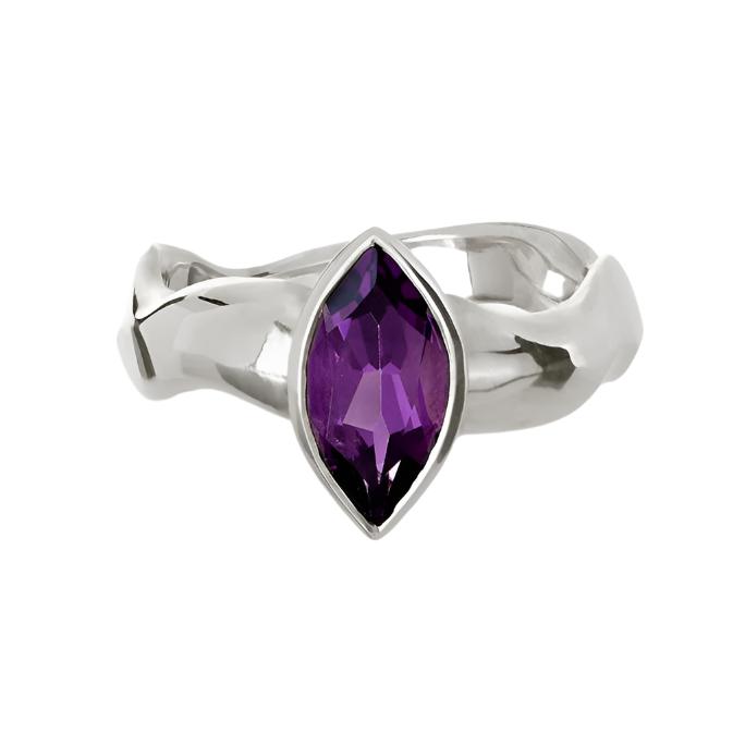 Carved Silver Marquise Gemstone Ring