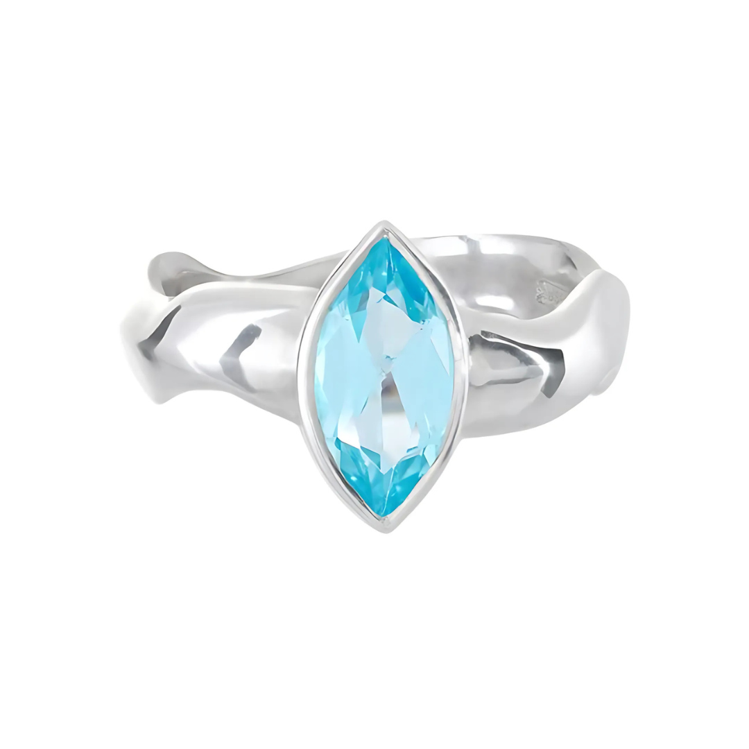 Carved Silver Marquise Gemstone Ring