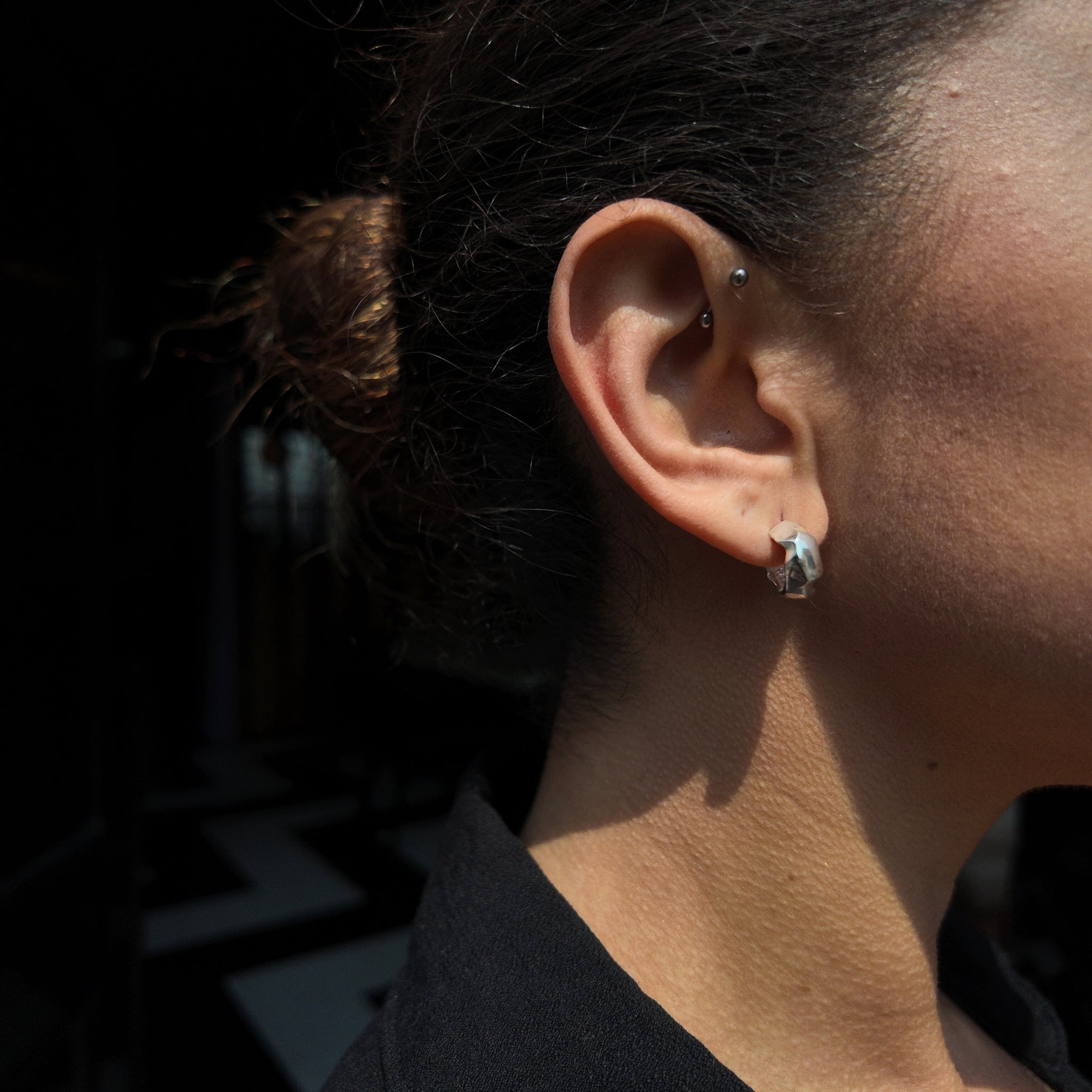 Carved Silver Medium Wide Hoops