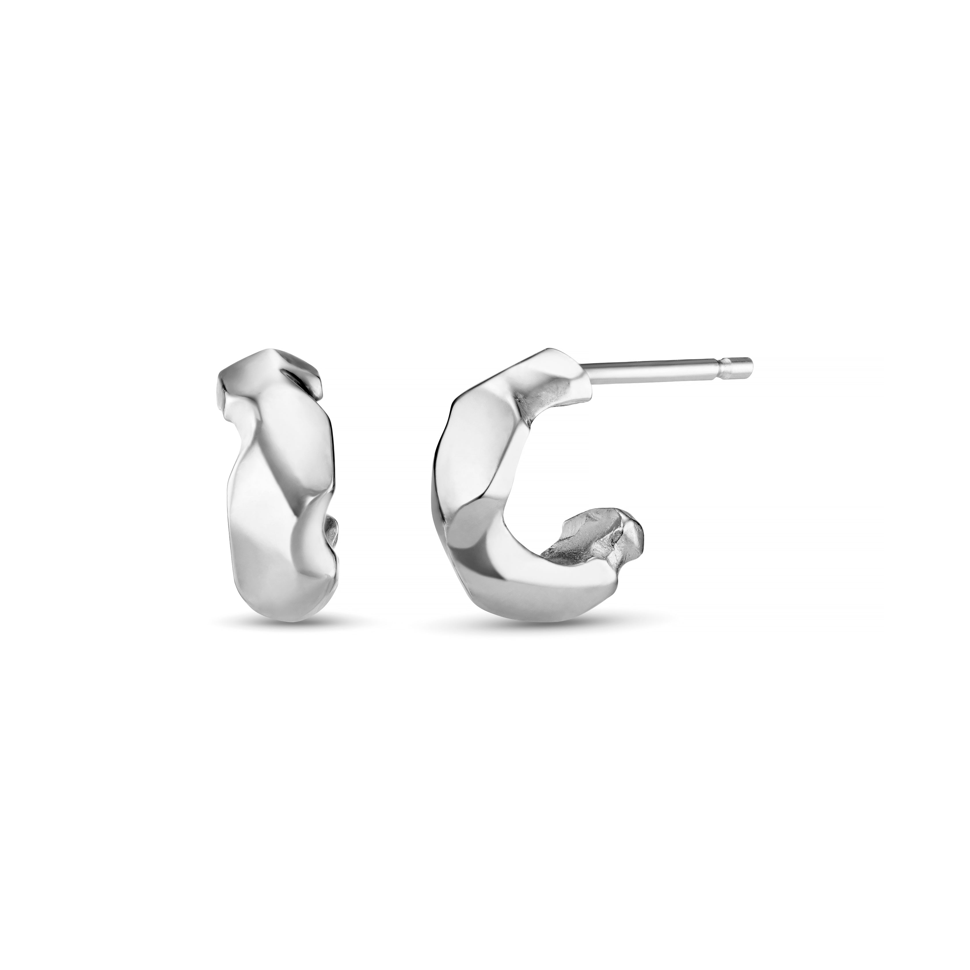 Carved Tiny Silver Hoops