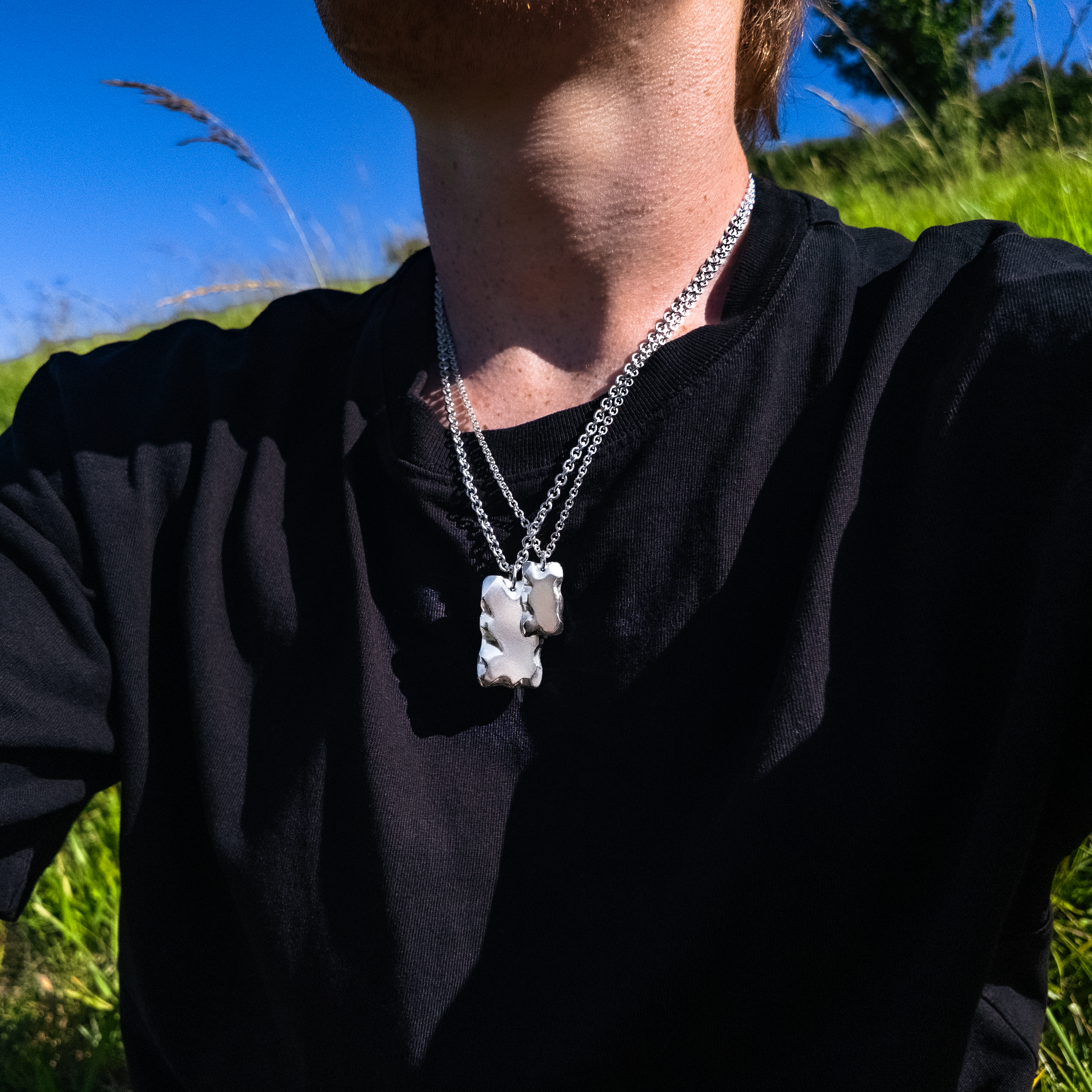 Carved Large Silver Dog Tag Necklace