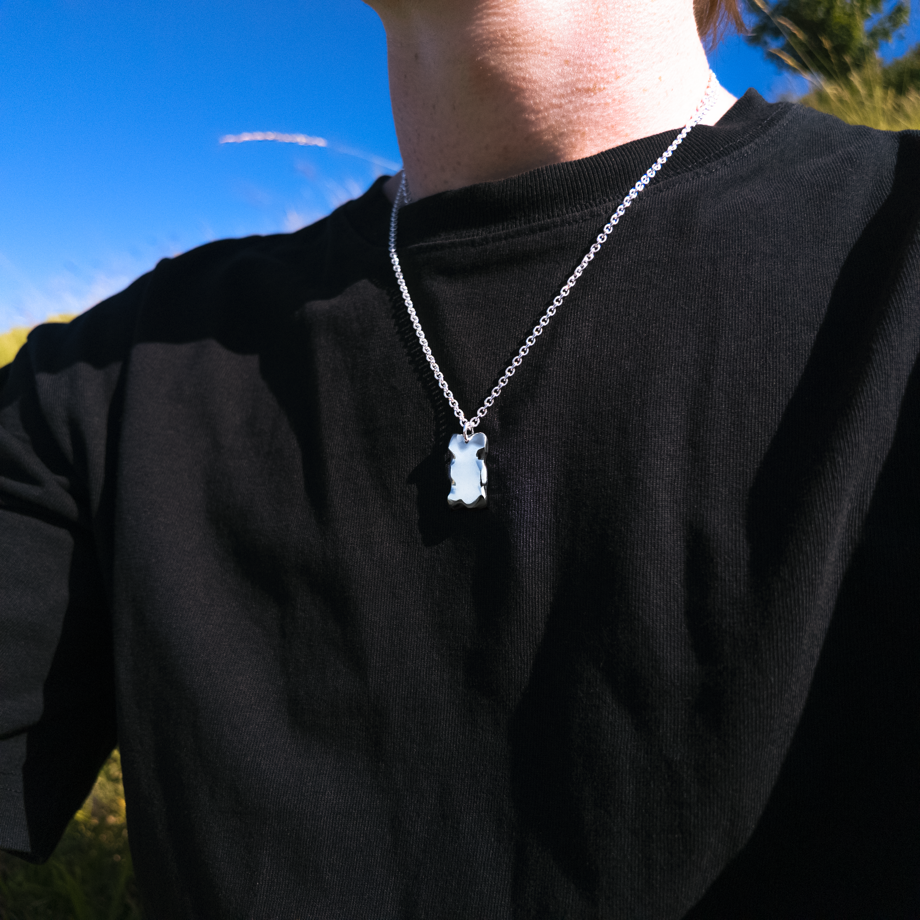 Carved Small Silver Dog Tag Necklace