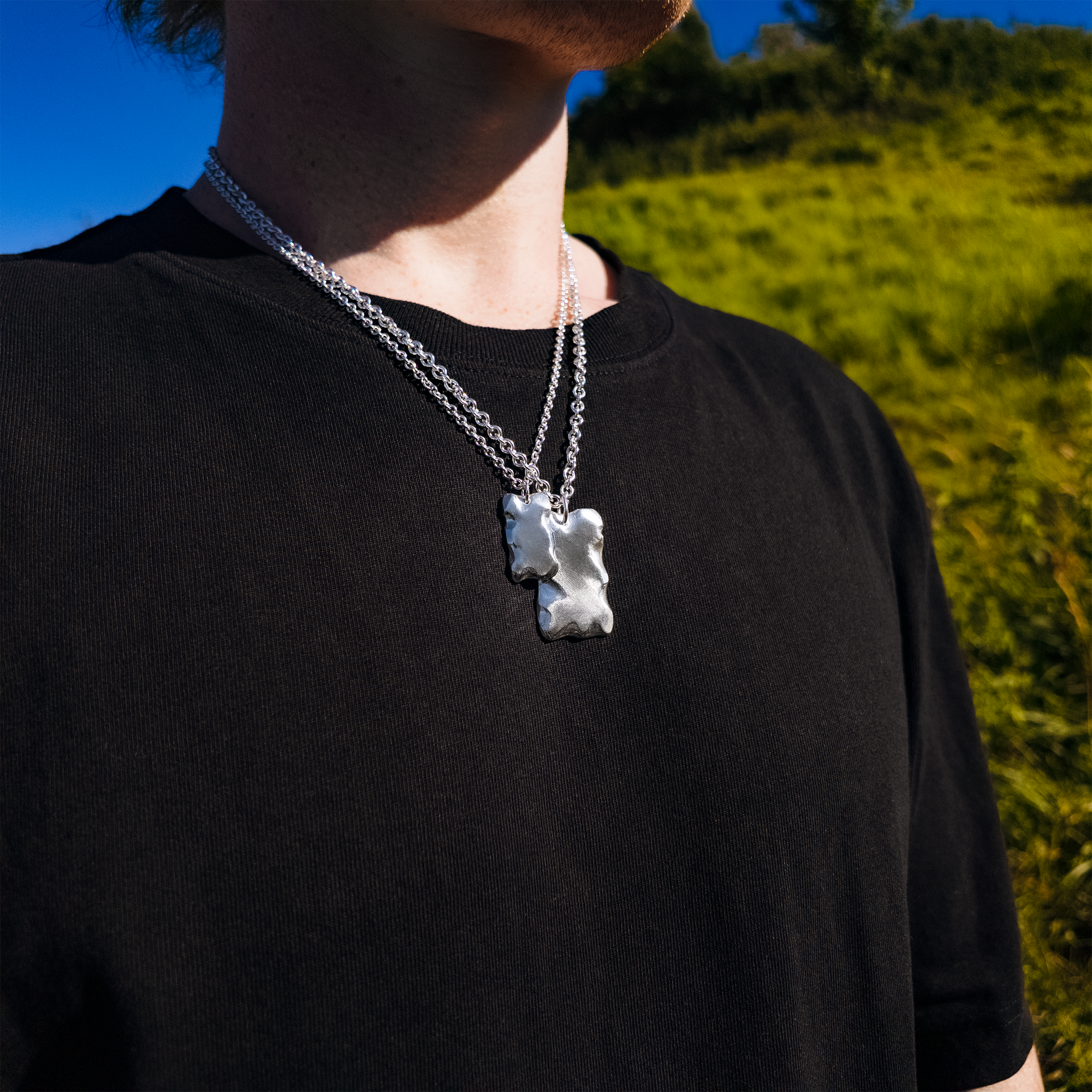 Carved Large Silver Dog Tag Necklace
