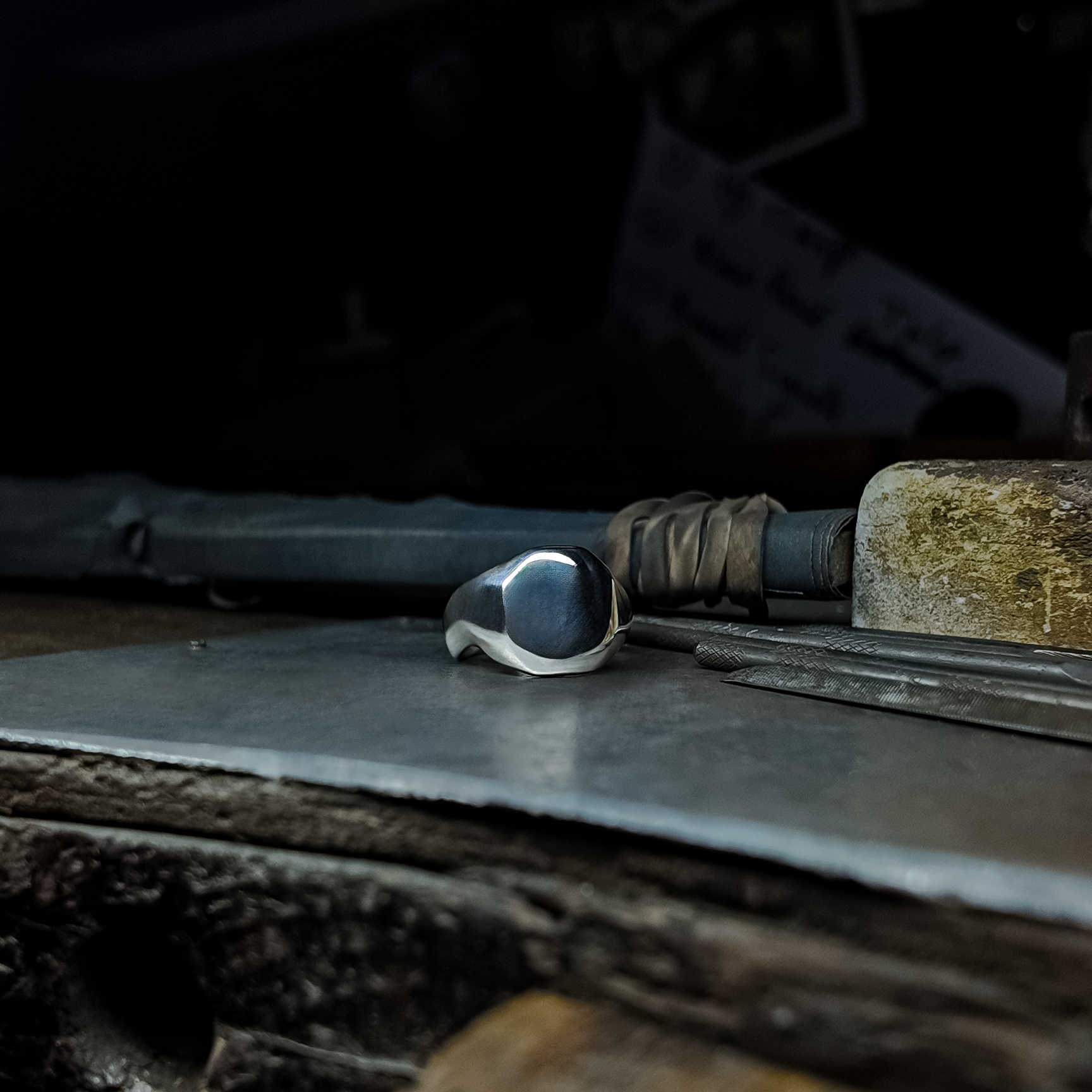 Carved Heavy Silver Signet Ring