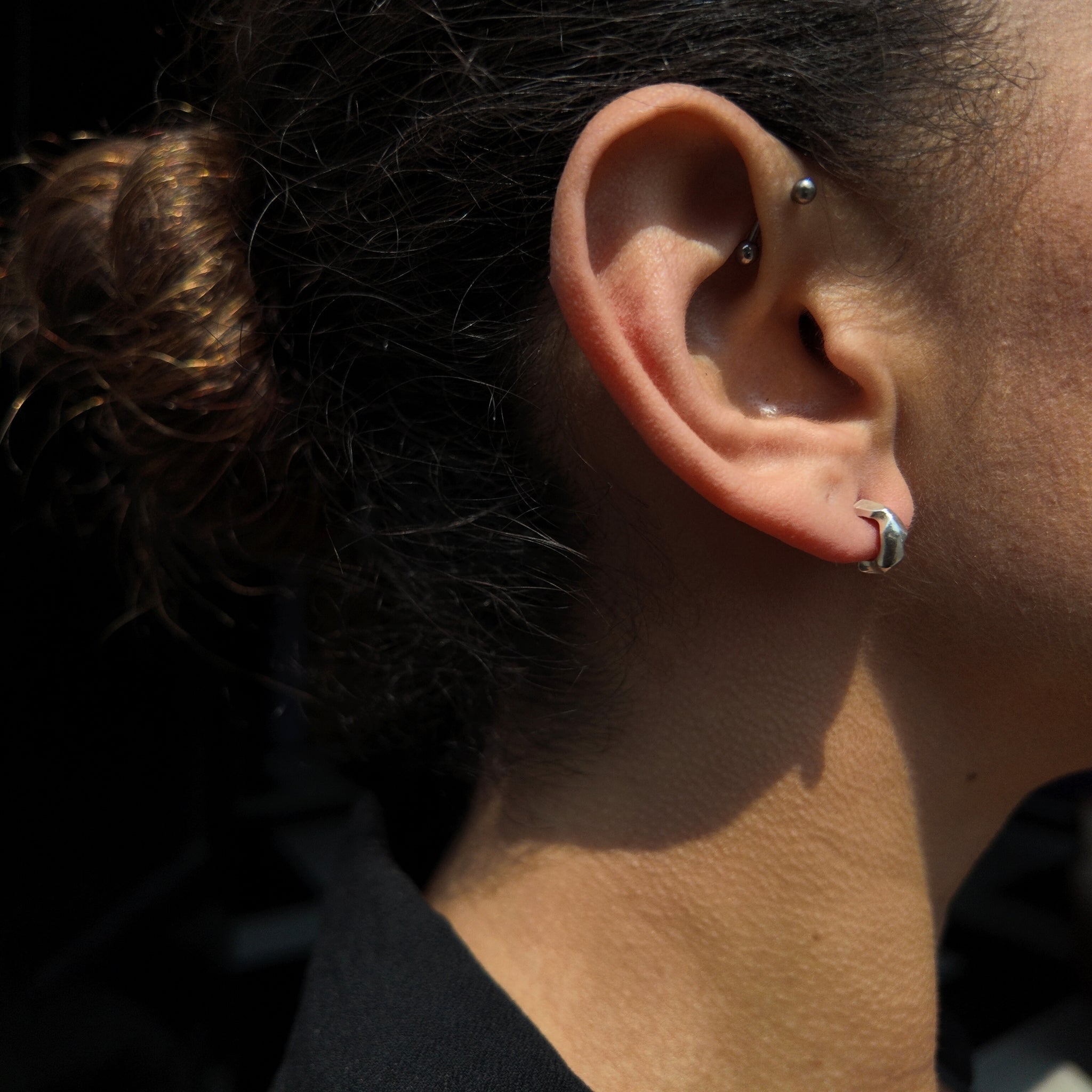 Carved Small Silver Hoops