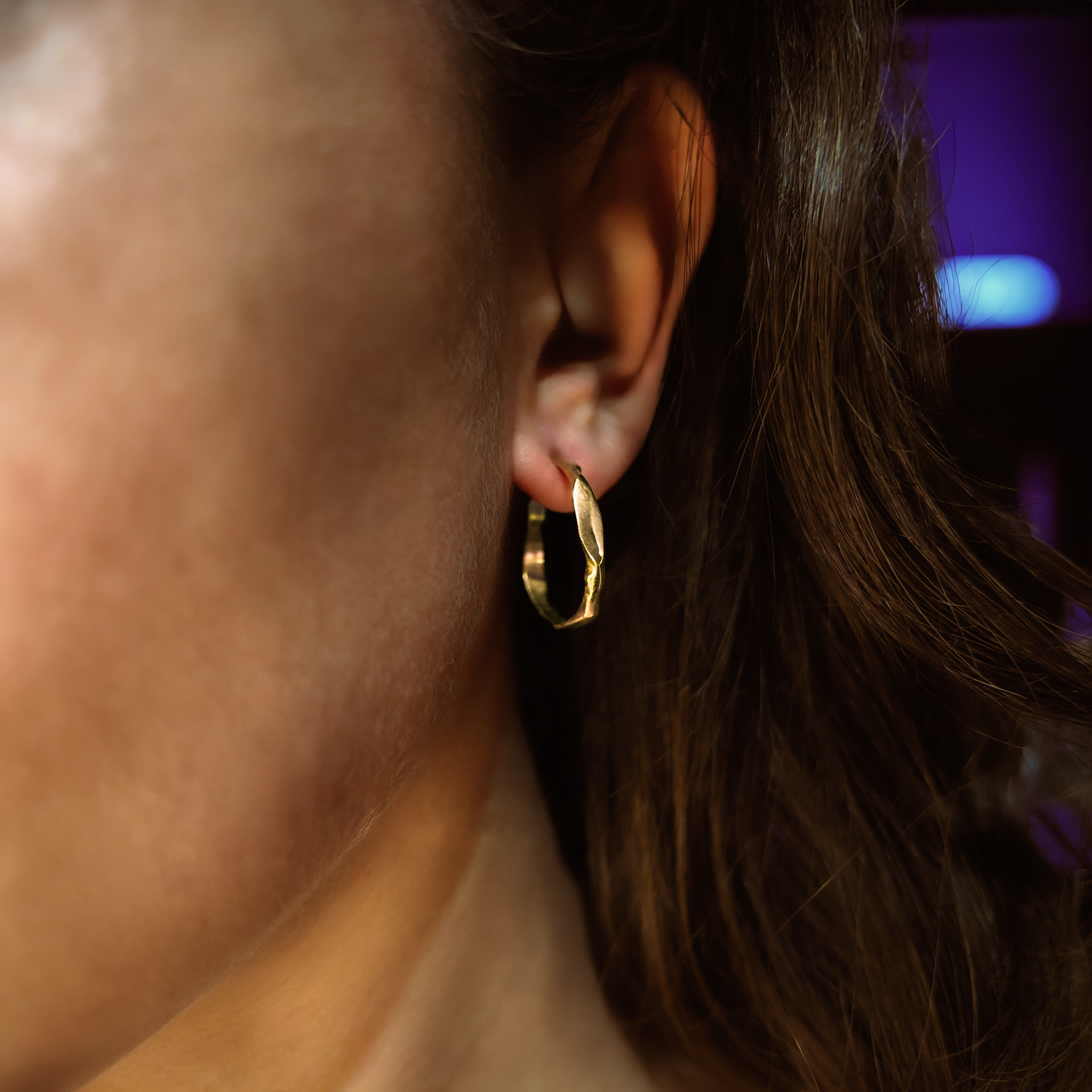 Carved 9ct Gold Medium Hoops