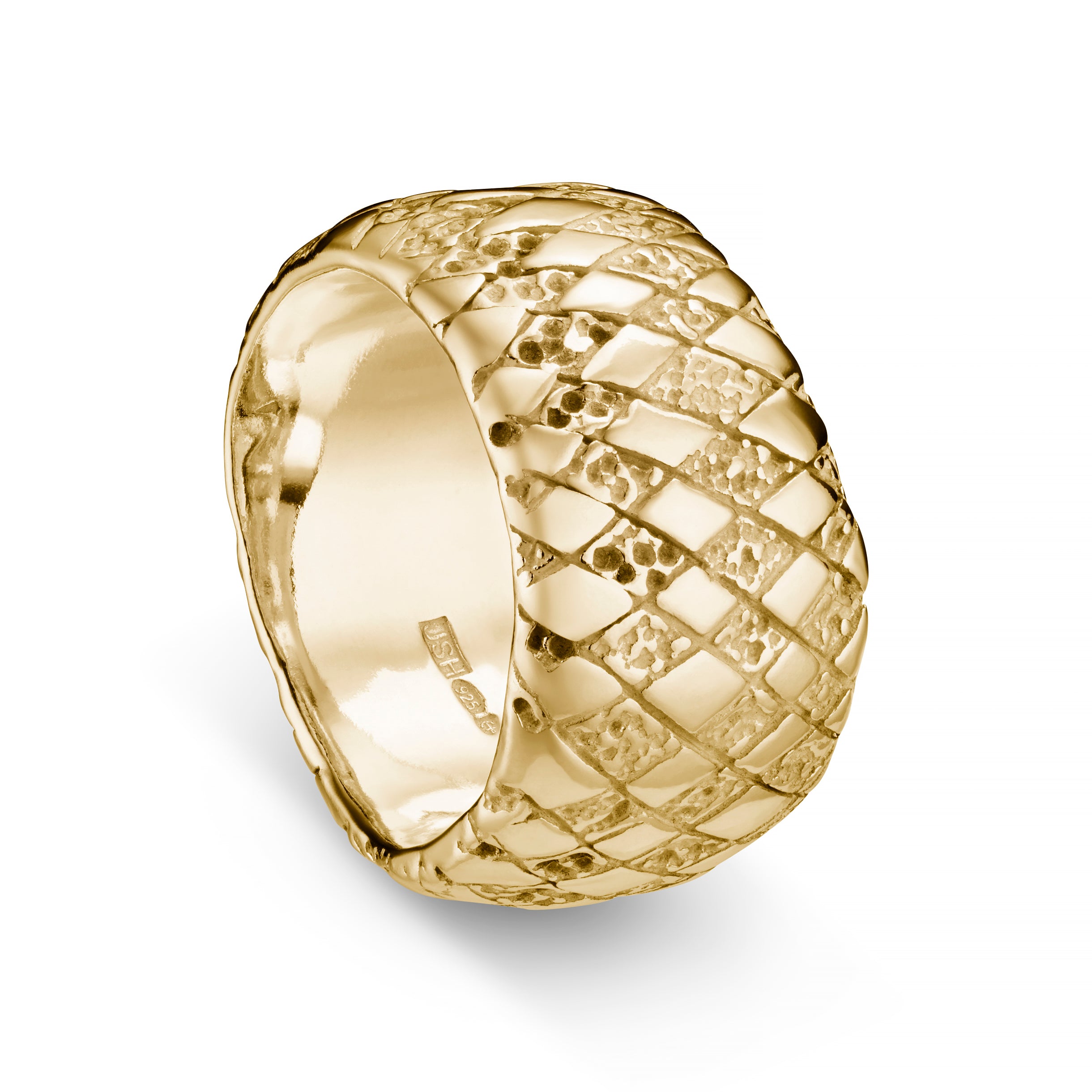Chequered 9ct Yellow Gold Curved Ring