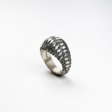 Chequered Oxidised Silver Bombé Ring