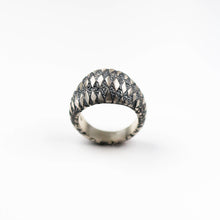 Chequered Oxidised Silver Bombé Ring