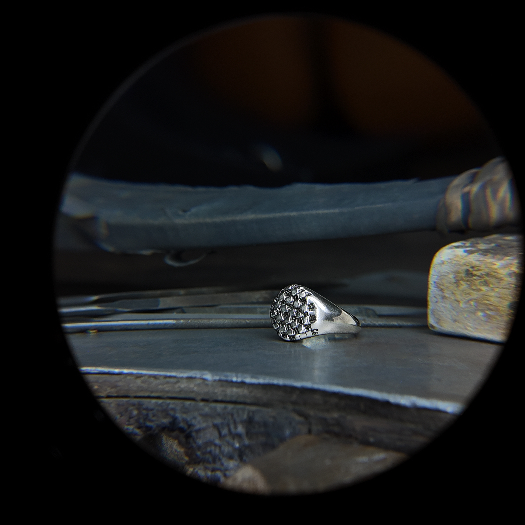 Chequered Heavy Silver Signet Ring
