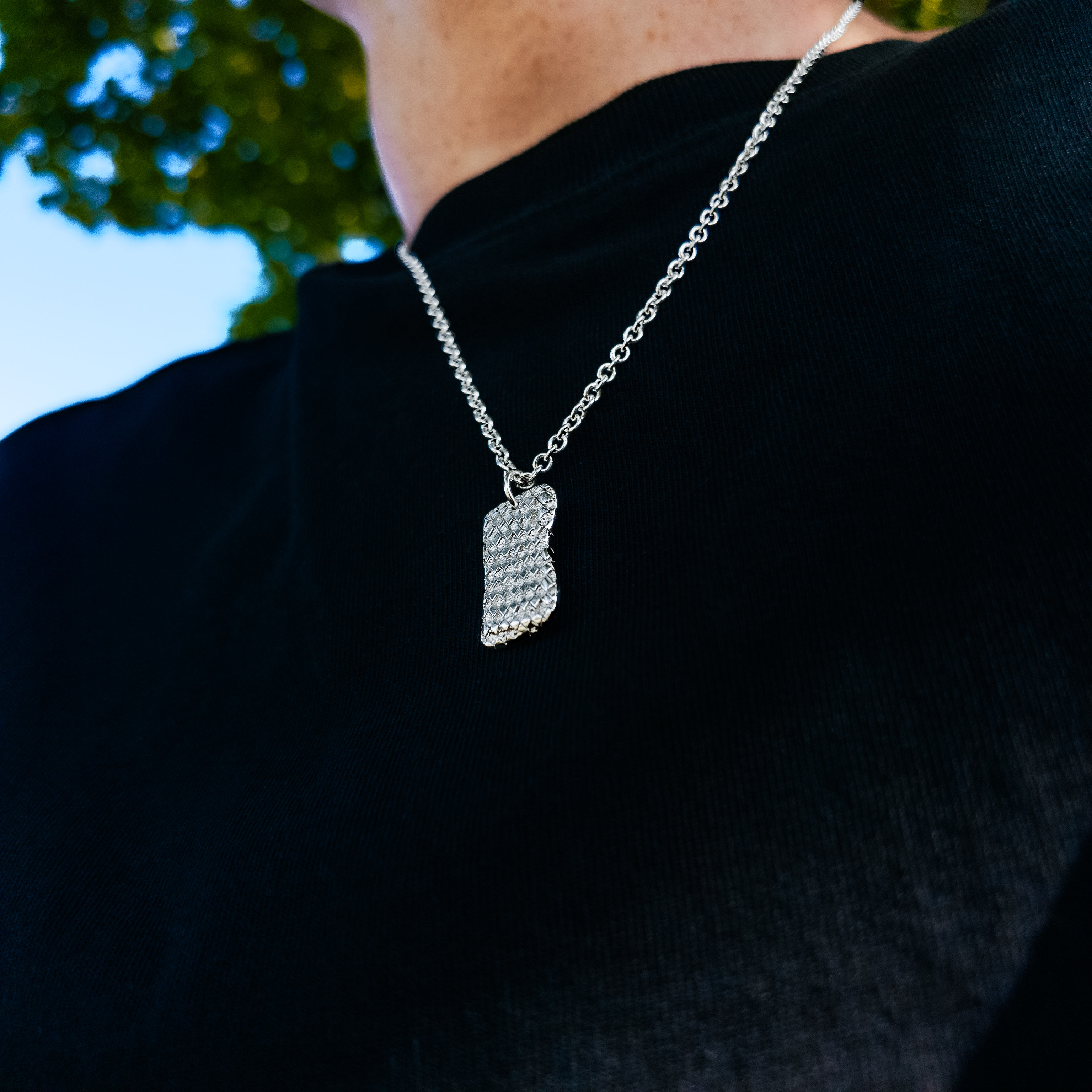 Chequered Small Silver Dog Tag Necklace