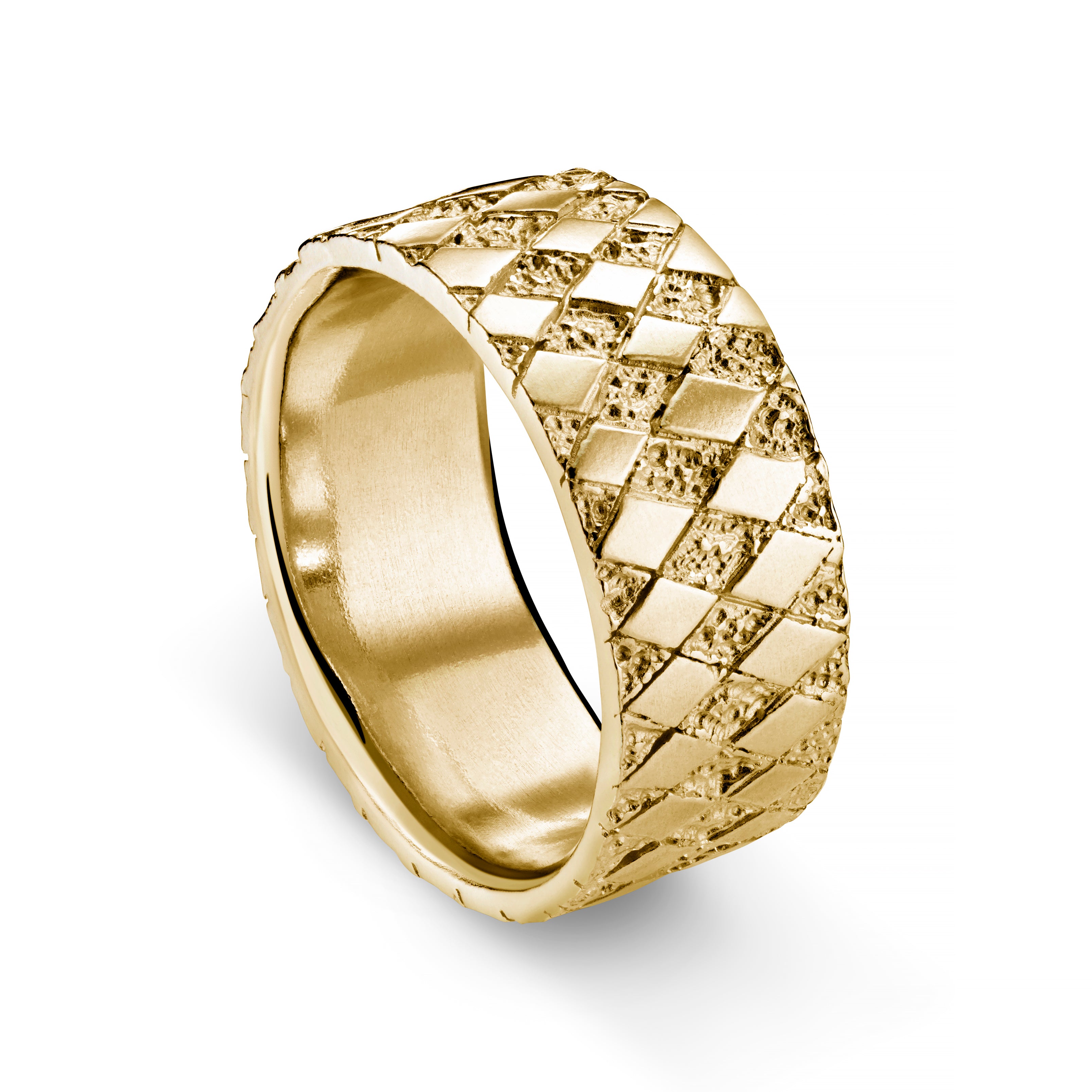 Chequered 9ct Gold Square Ring