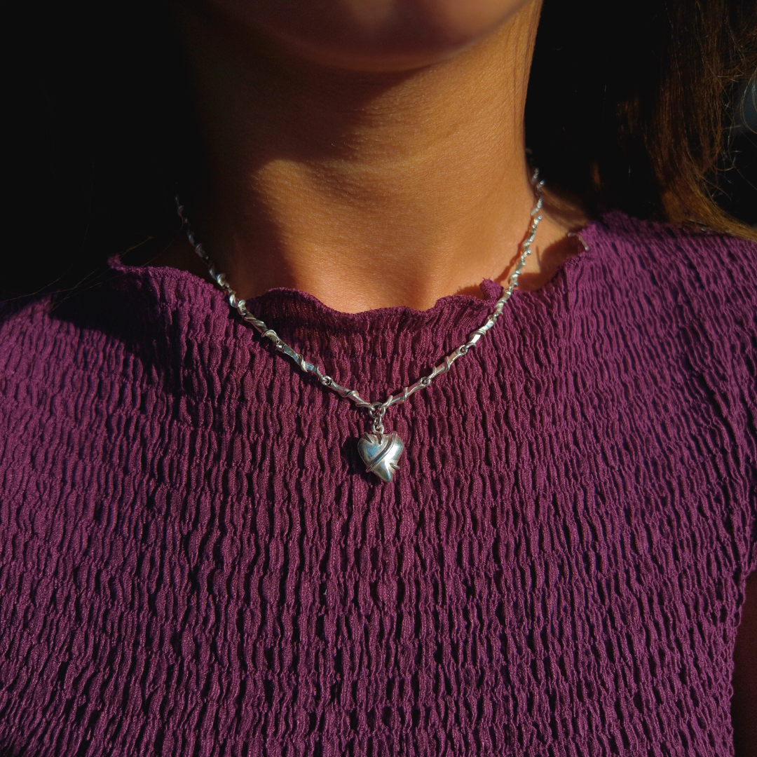 Entwine Silver Link Necklace with Heart Charm