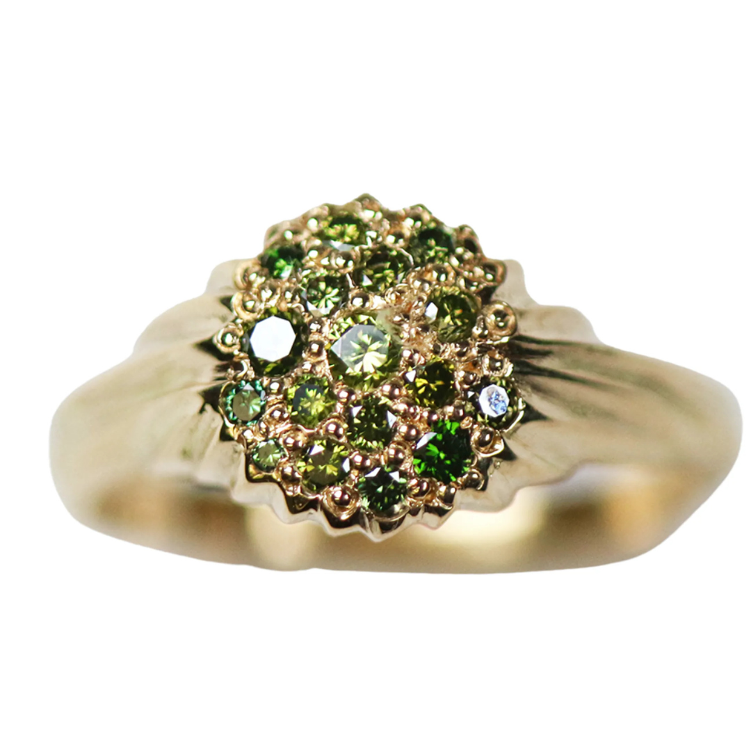 Forest 18ct Gold Pavé Set Cluster Green Diamond Ring
