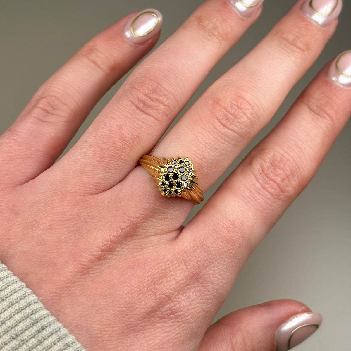 Forest 18ct gold black diamond ring