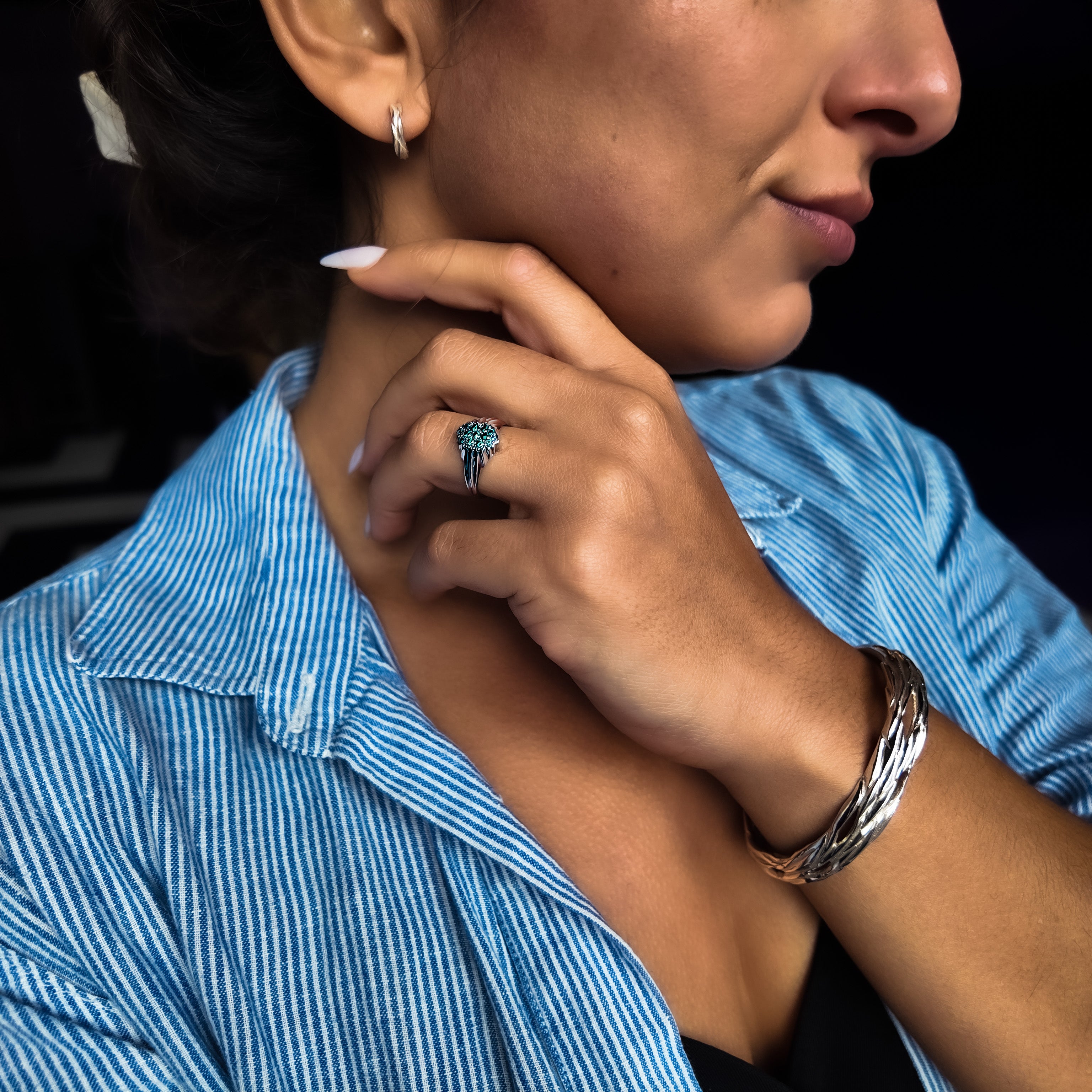 Forest Platinum Blue Diamond Ring