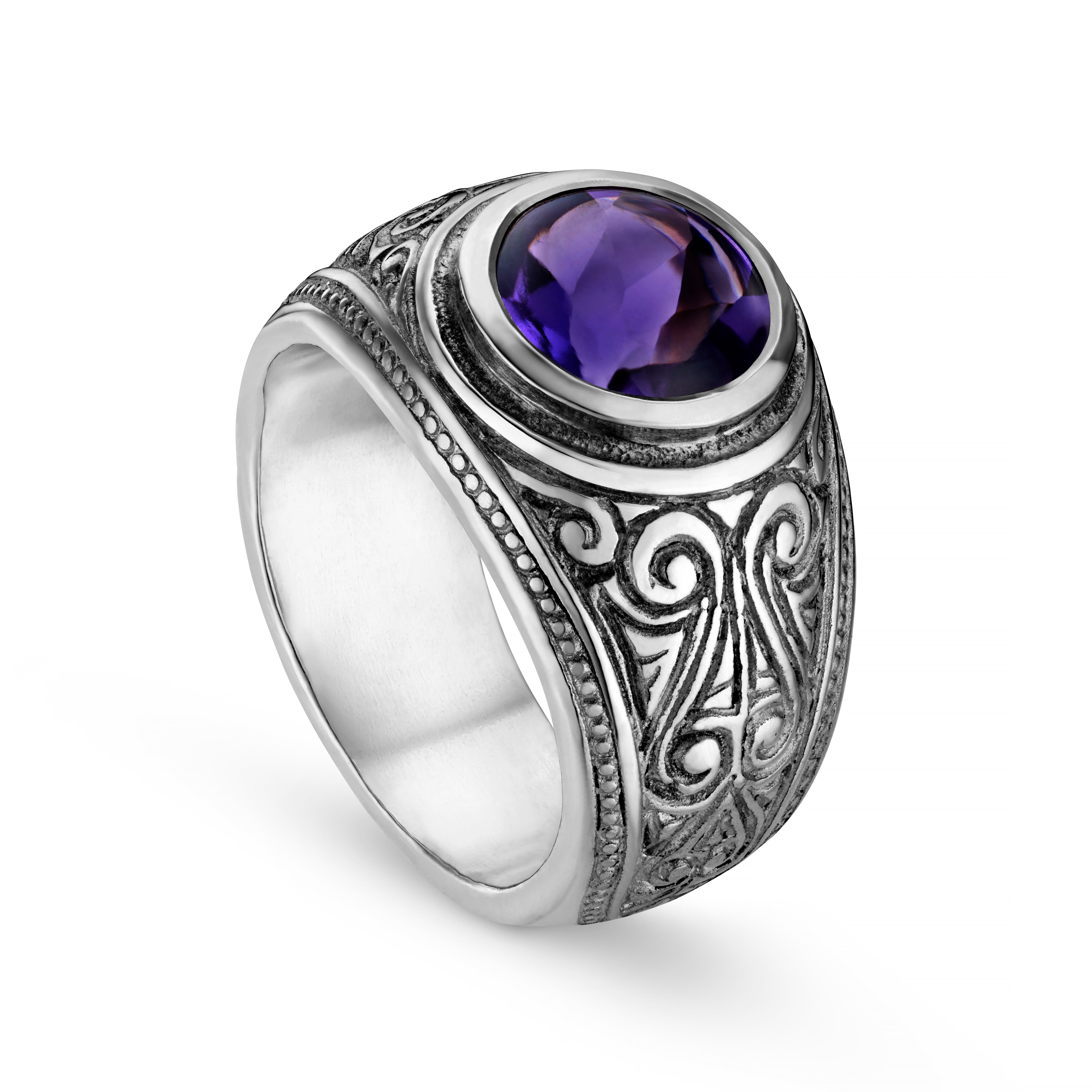 Hoye Division Traditional Engraved Amethyst Signet Ring
