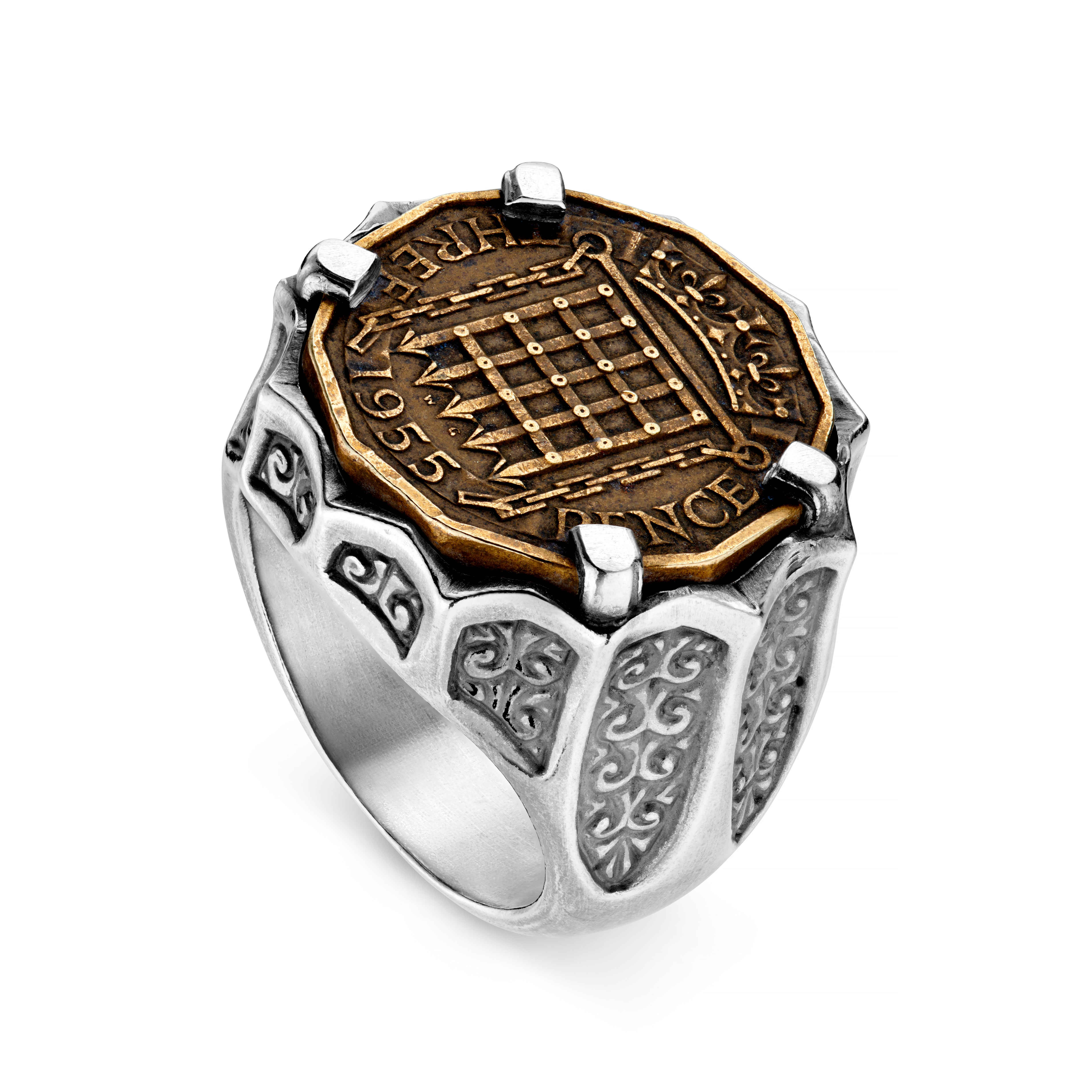 Hoye Division Silver Three Penny Signet Ring