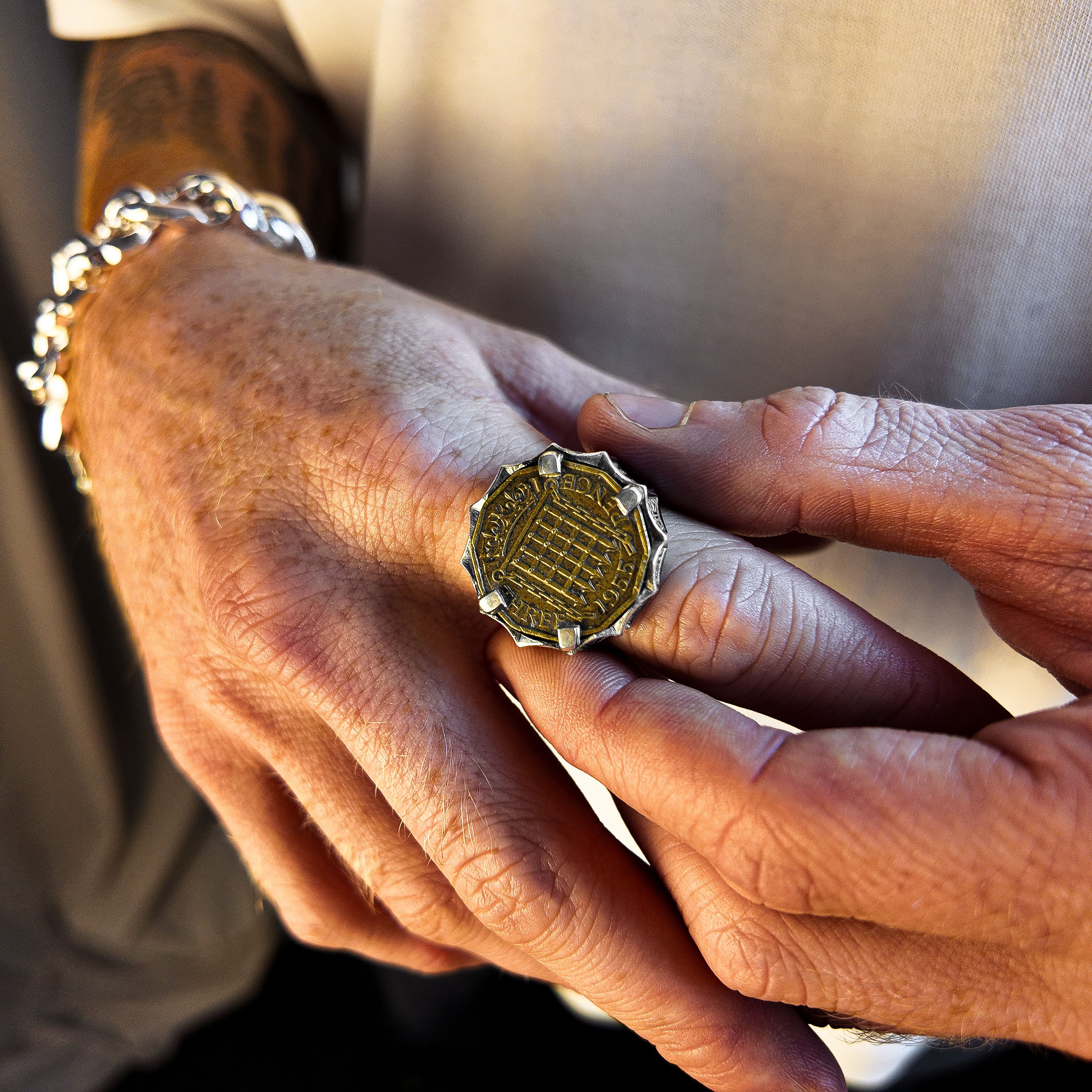Hoye Division Silver Three Penny Signet Ring