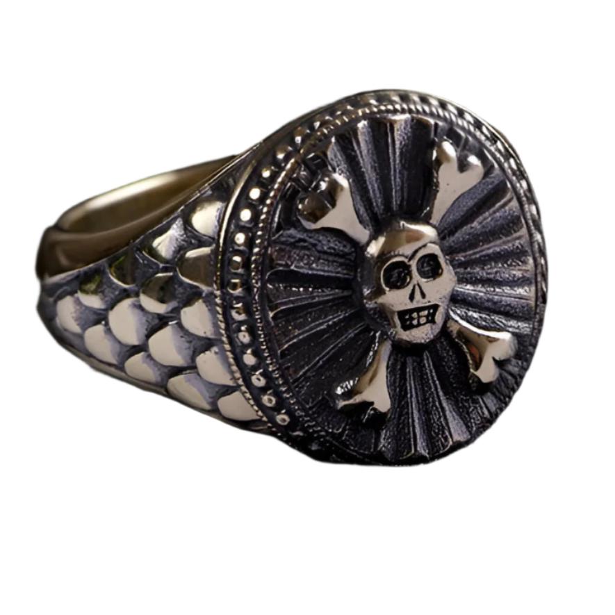 From the Hoye Division collection is the 9ct yellow gold oval skull crossbones traditional style signet ring with black rhodium finish from the Hoye Division Collection.