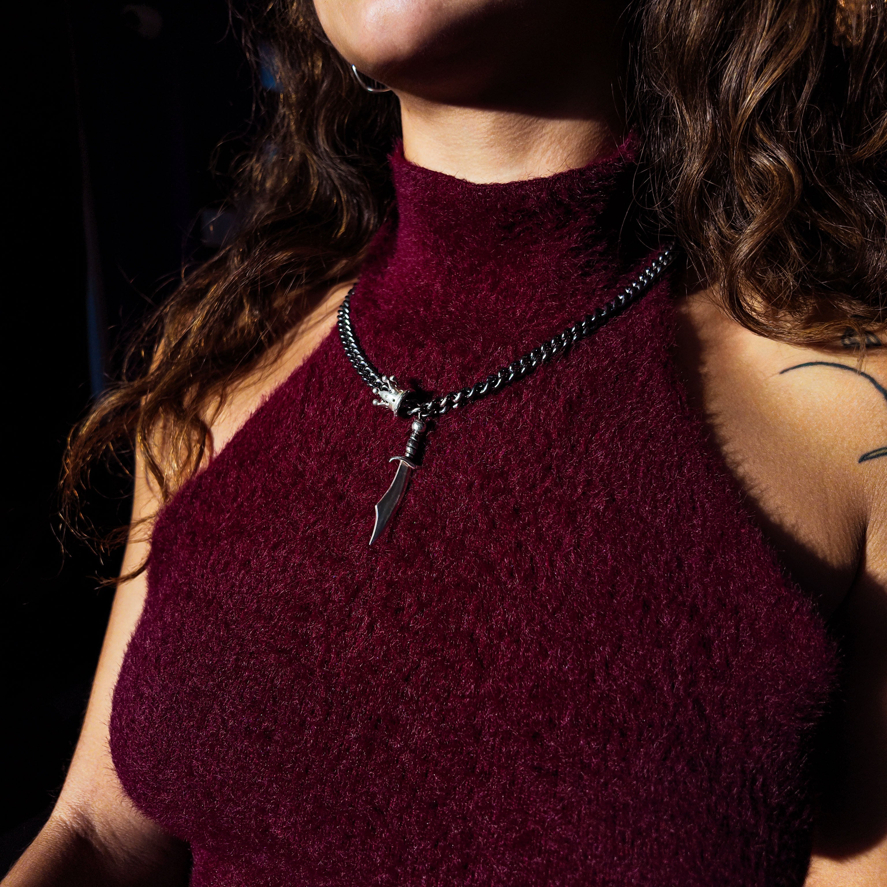 King & Queen Silver Crown and Sabre Necklace