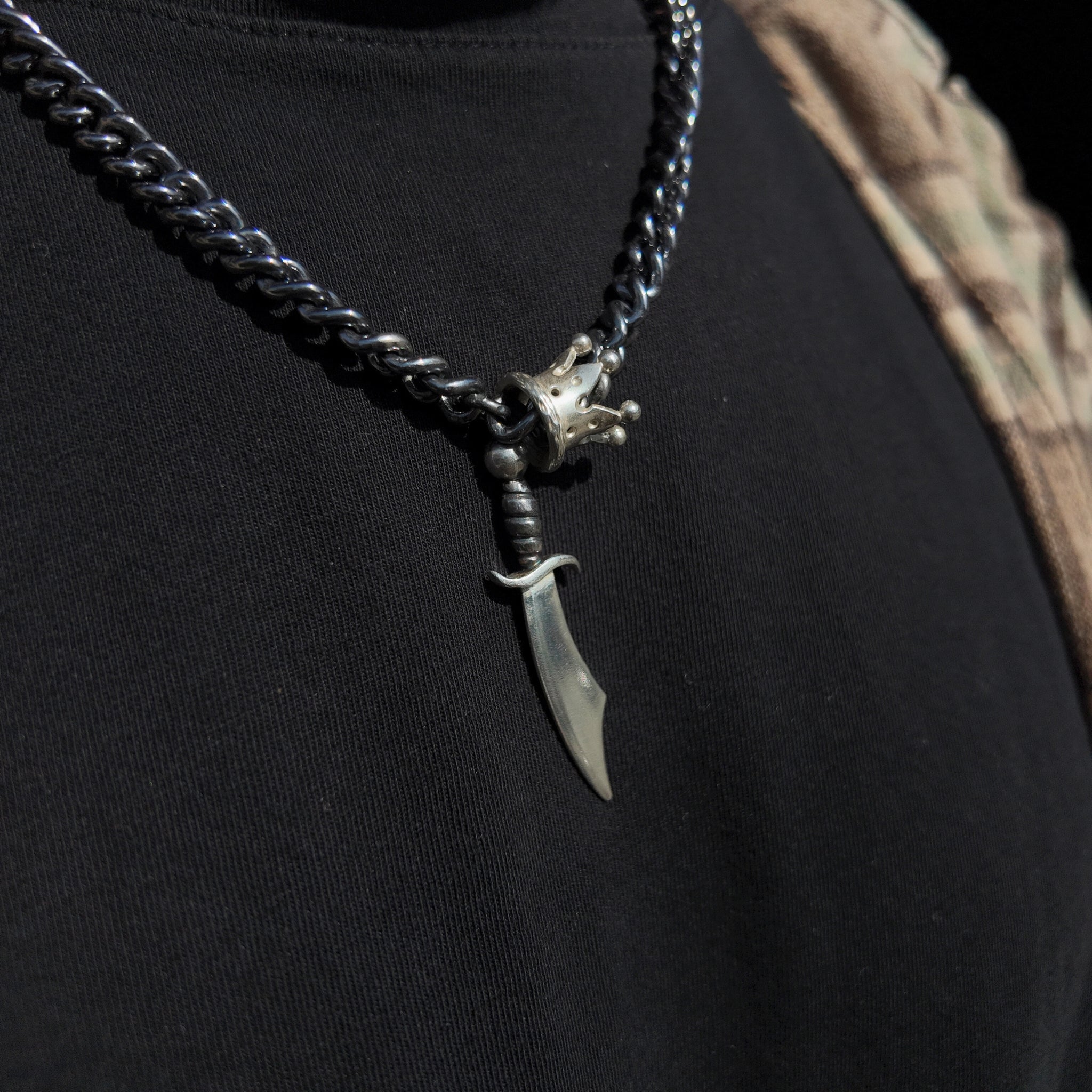 King & Queen Silver Crown and Sabre Necklace