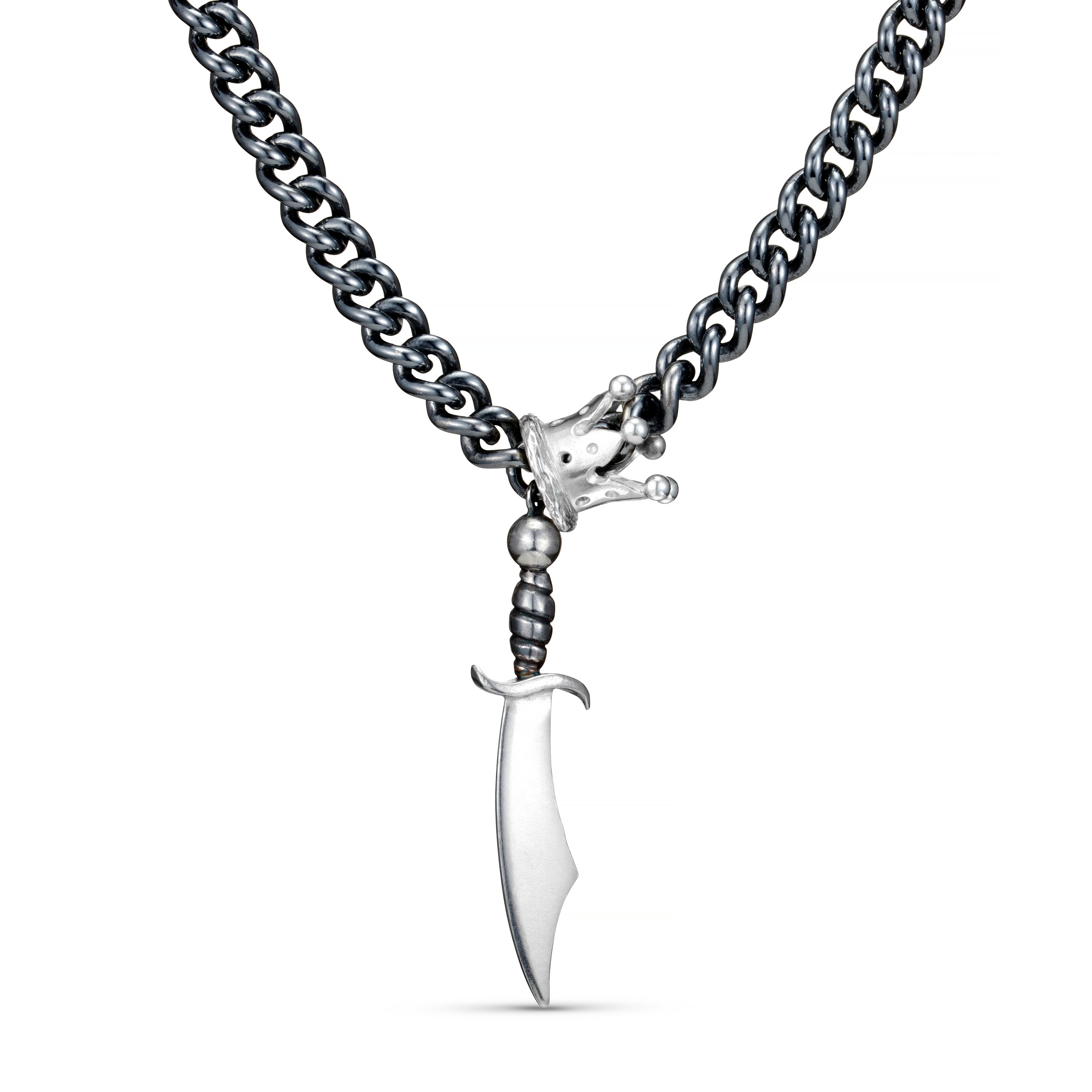 King & Queen Silver Crown and Sabre Necklace