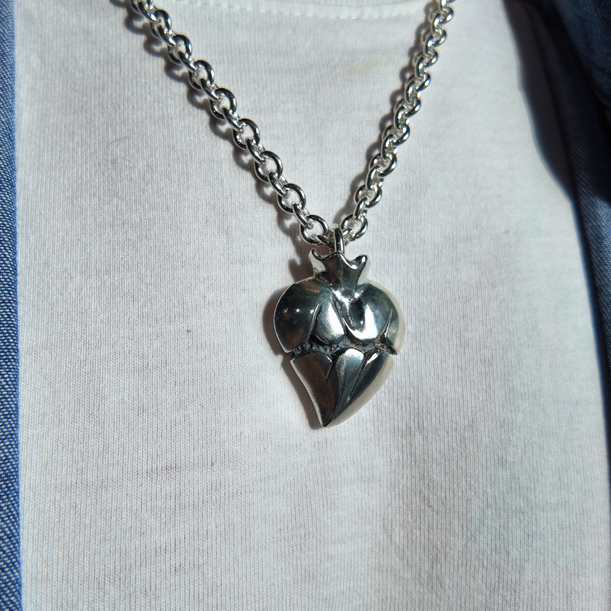 Large Silver Sacred Heart Necklace