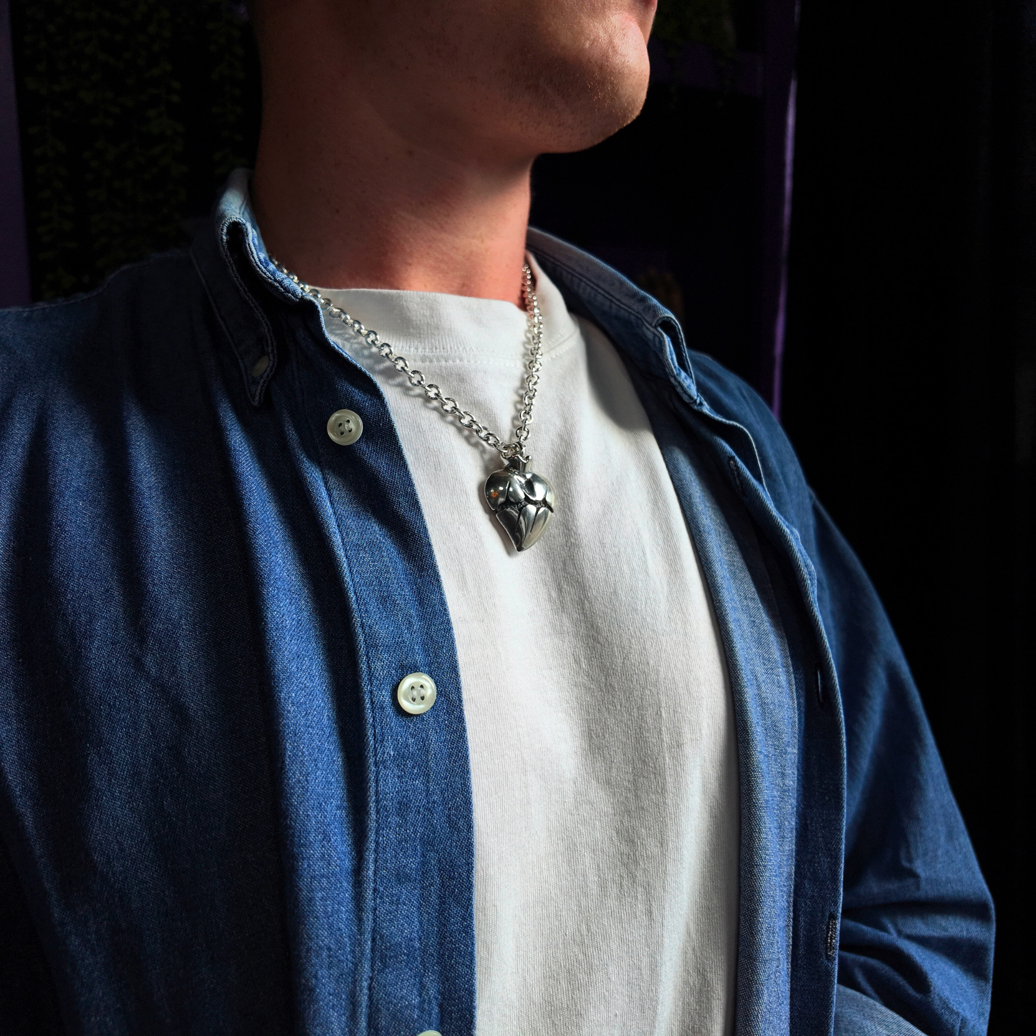 Large Silver Sacred Heart Necklace