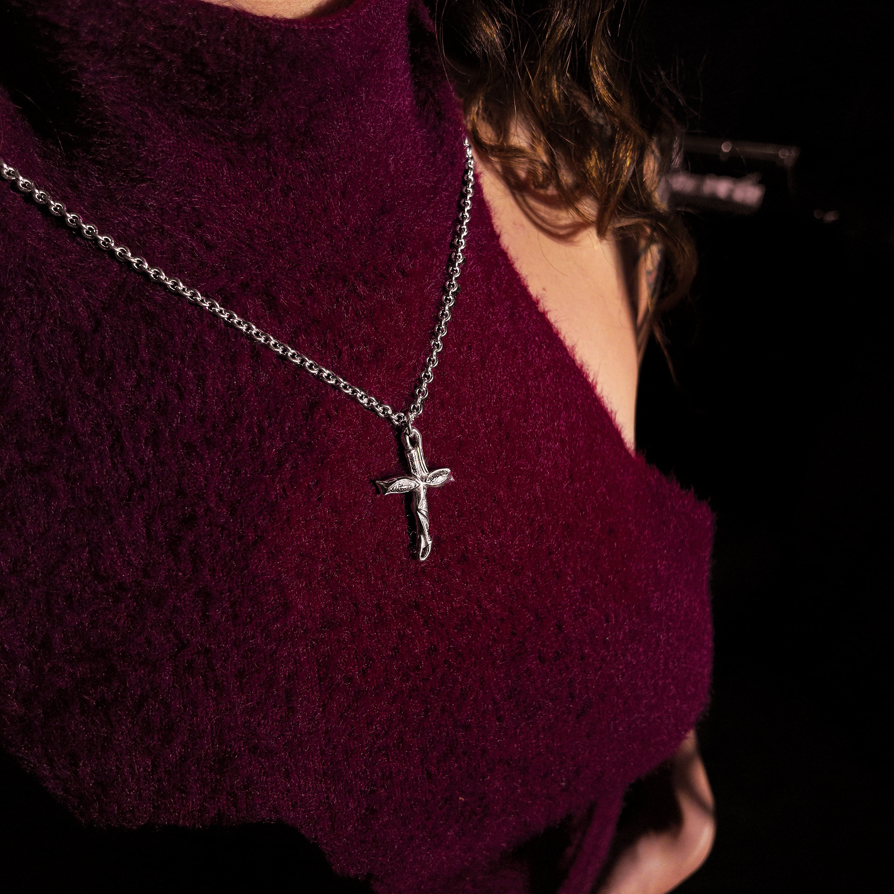 Libertine Large Silver Cross Necklace