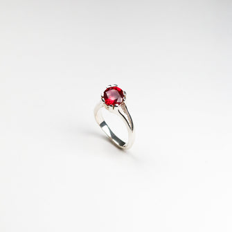 Libertine Silver Ring with Round Synthetic Ruby Ring