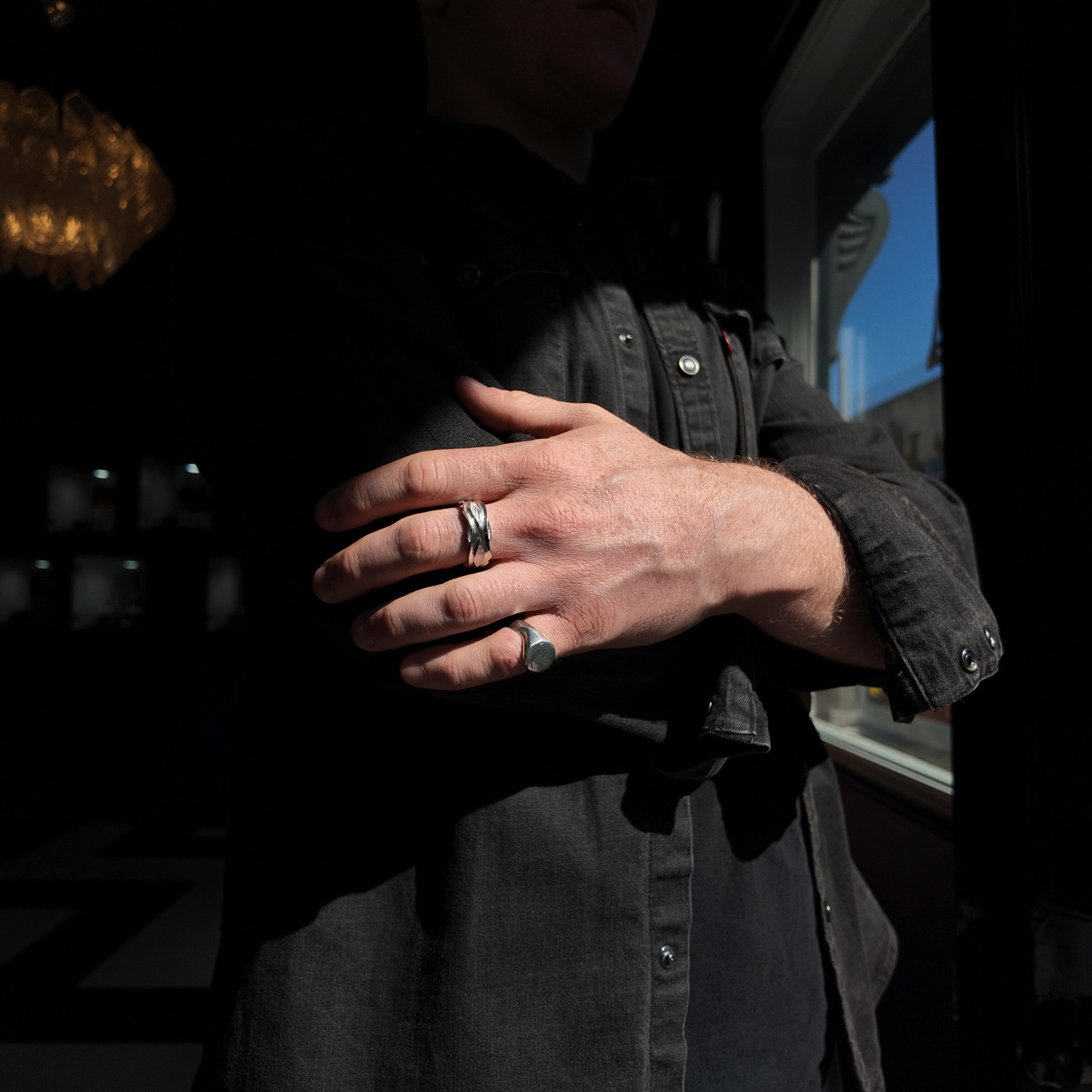 Libertine silver 8mm ring polished finish on hand 