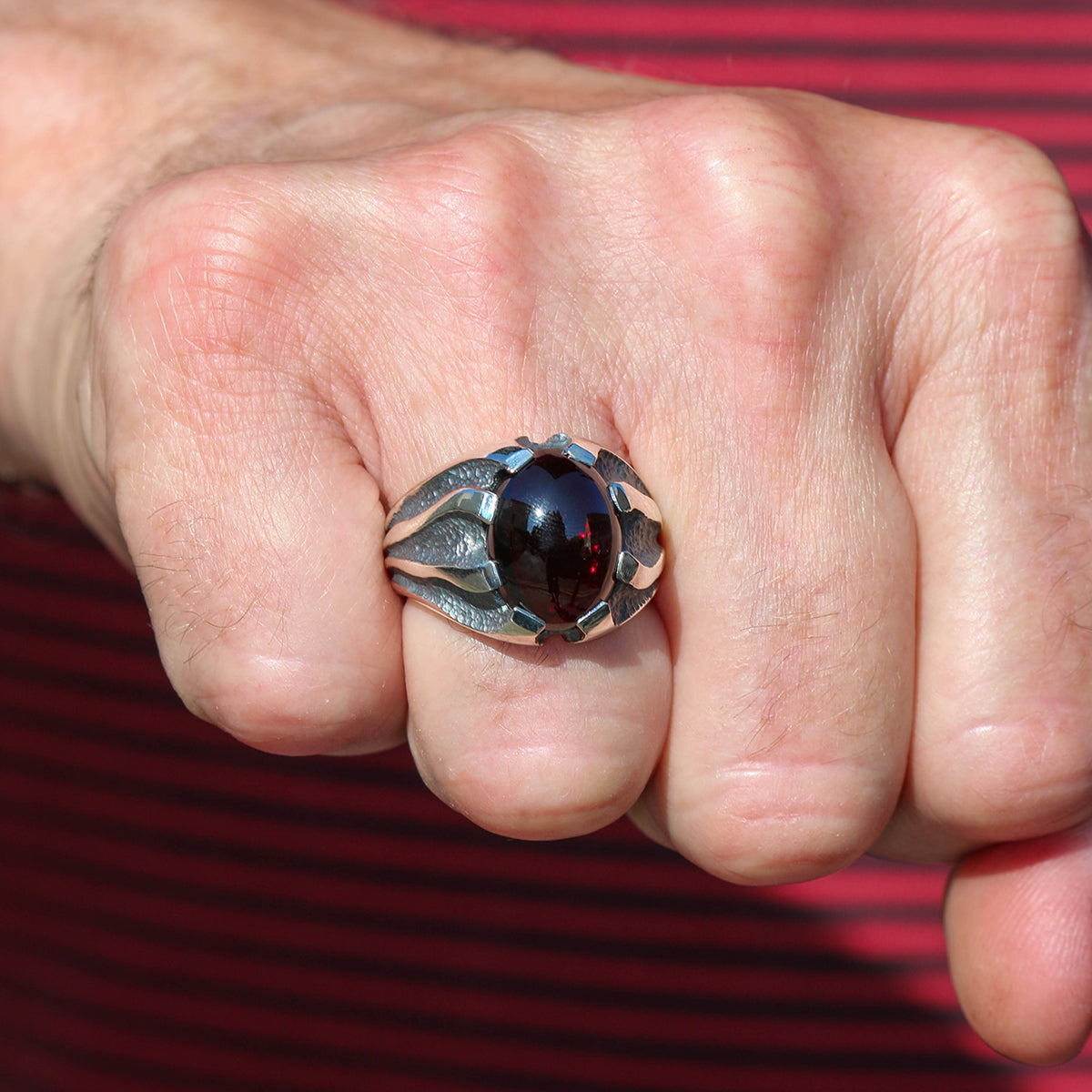 Libertine Silver Heavy Stone Set Ring in Garnet.