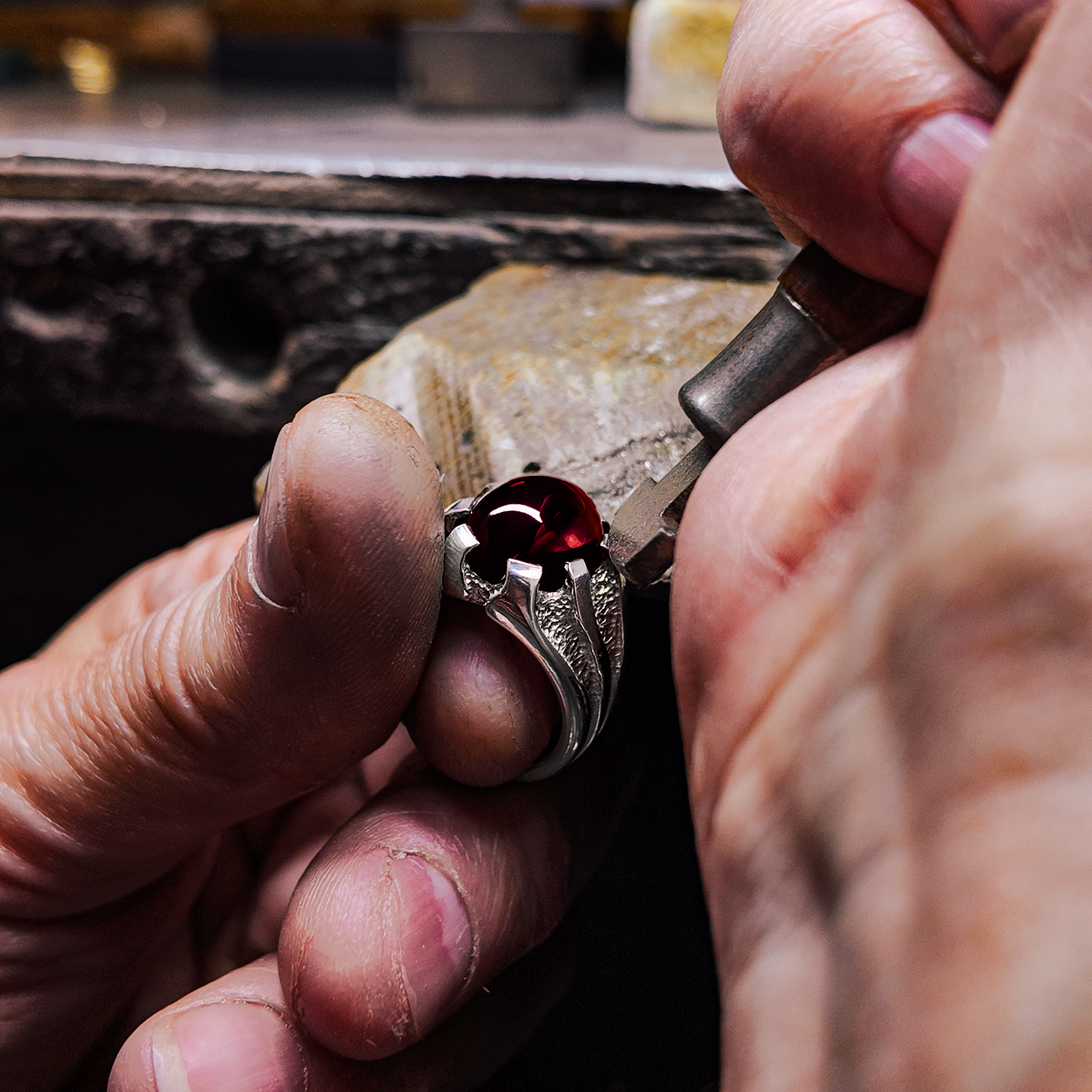 Libertine Silver Heavy Gemstone Set Ring