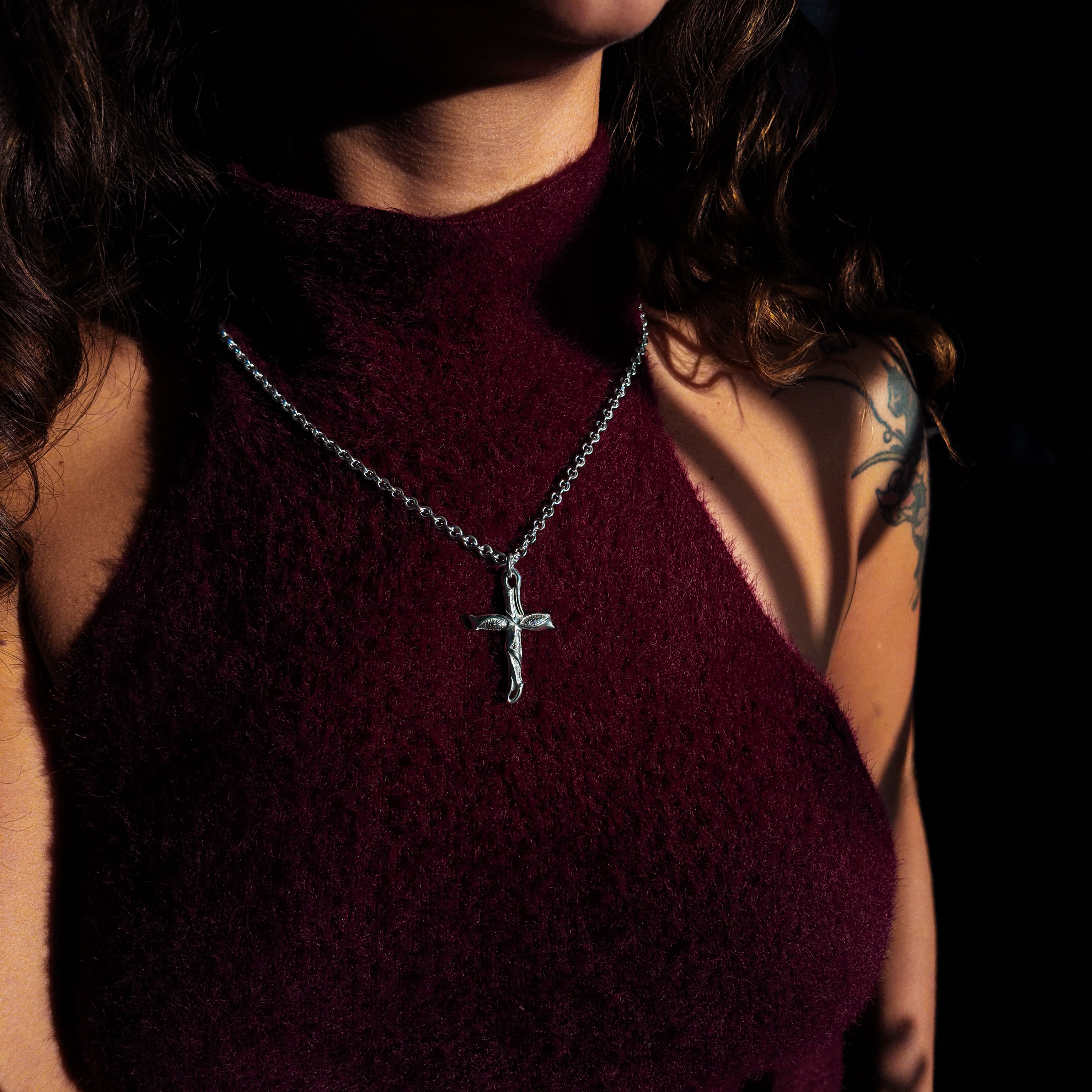 Libertine Large Silver Cross Necklace