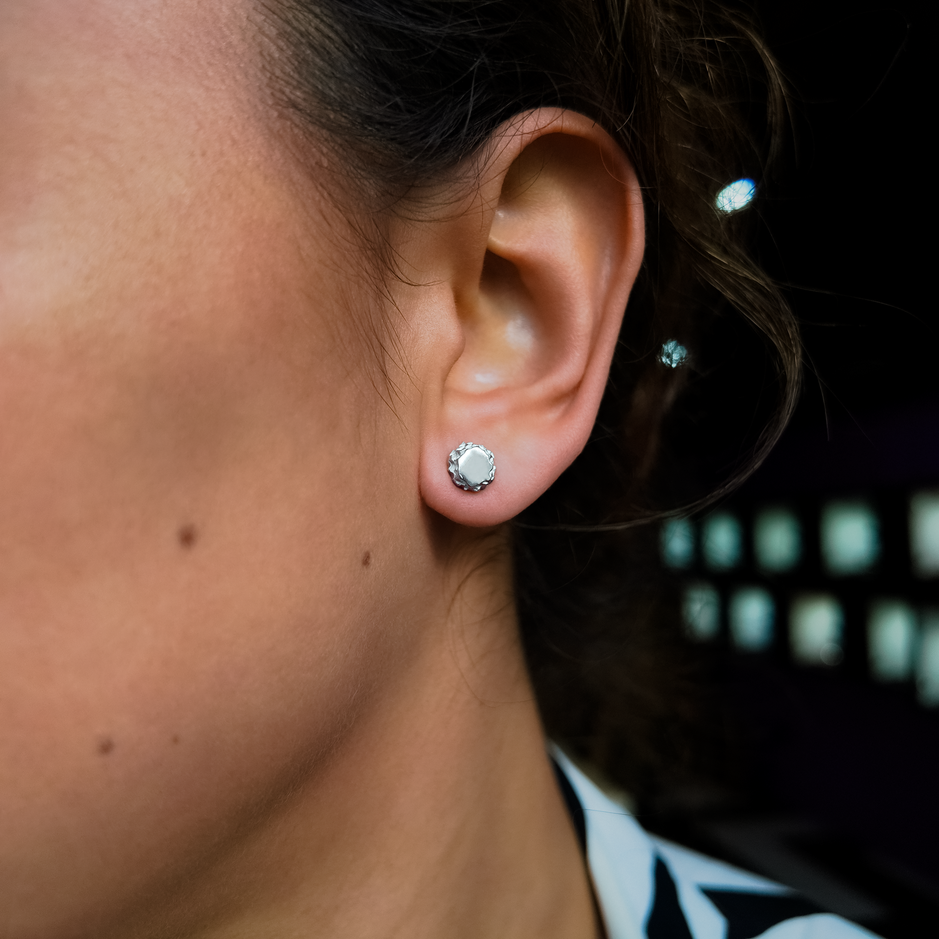 Luna Silver Round Ear Studs