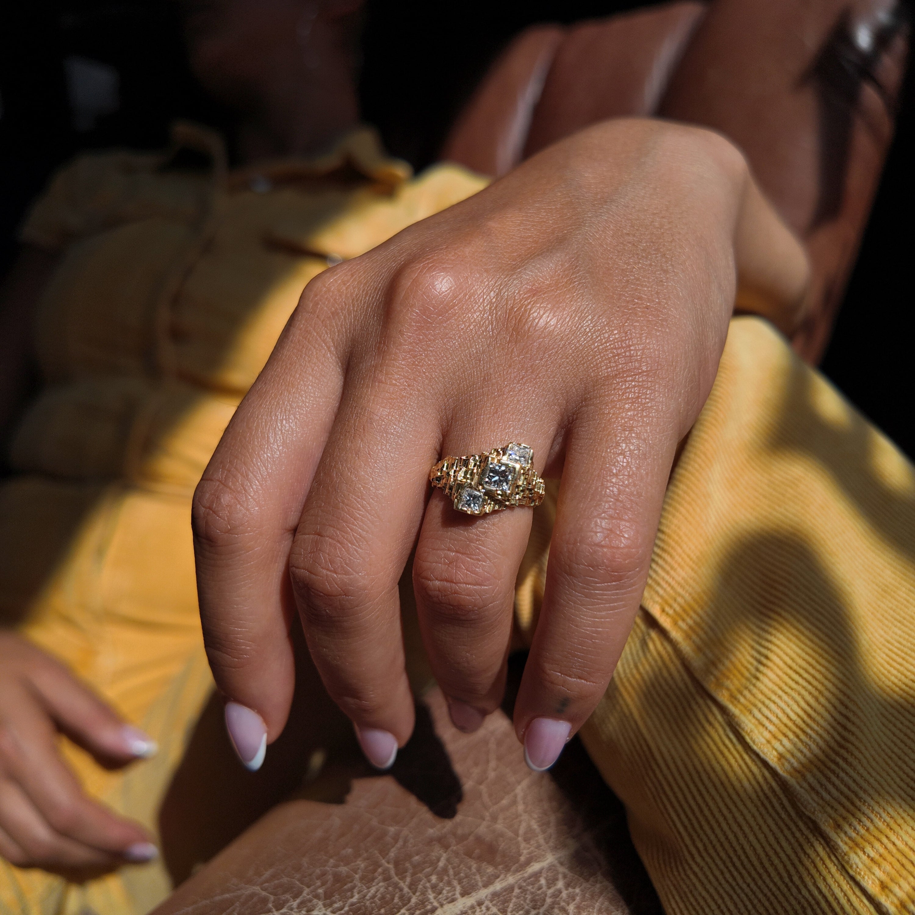 Luna 18ct Yellow Gold Triple Diamond Ring